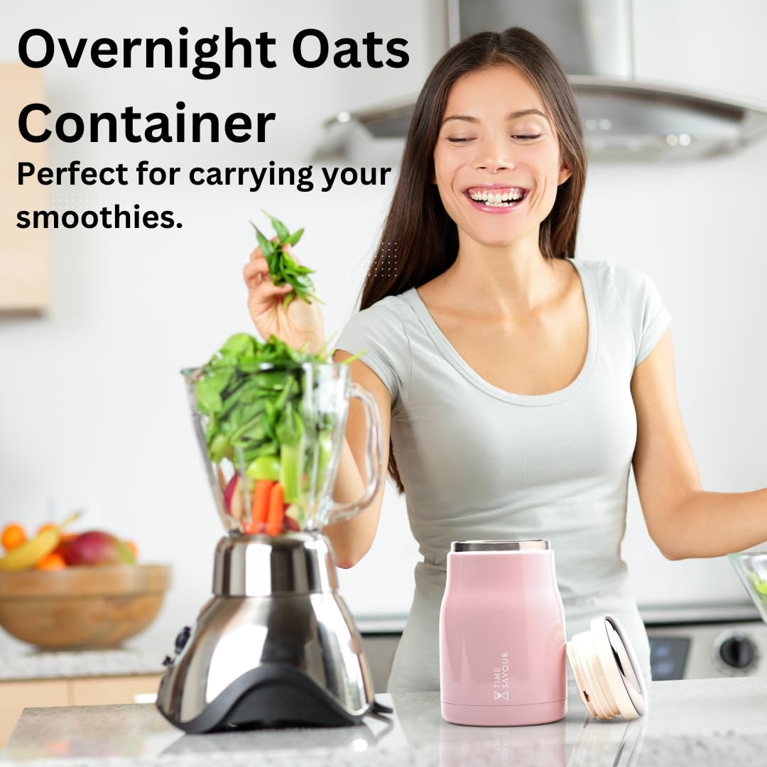 16oz BPA-Free Overnight Oats Containers with Lids - Leakproof Meal Prep Containers for Oats, Smoothies, Yogurt, Pasta & Soup - Perfect for Kids Lunch, Adult Meal Prep & Office Snacks (Pink)