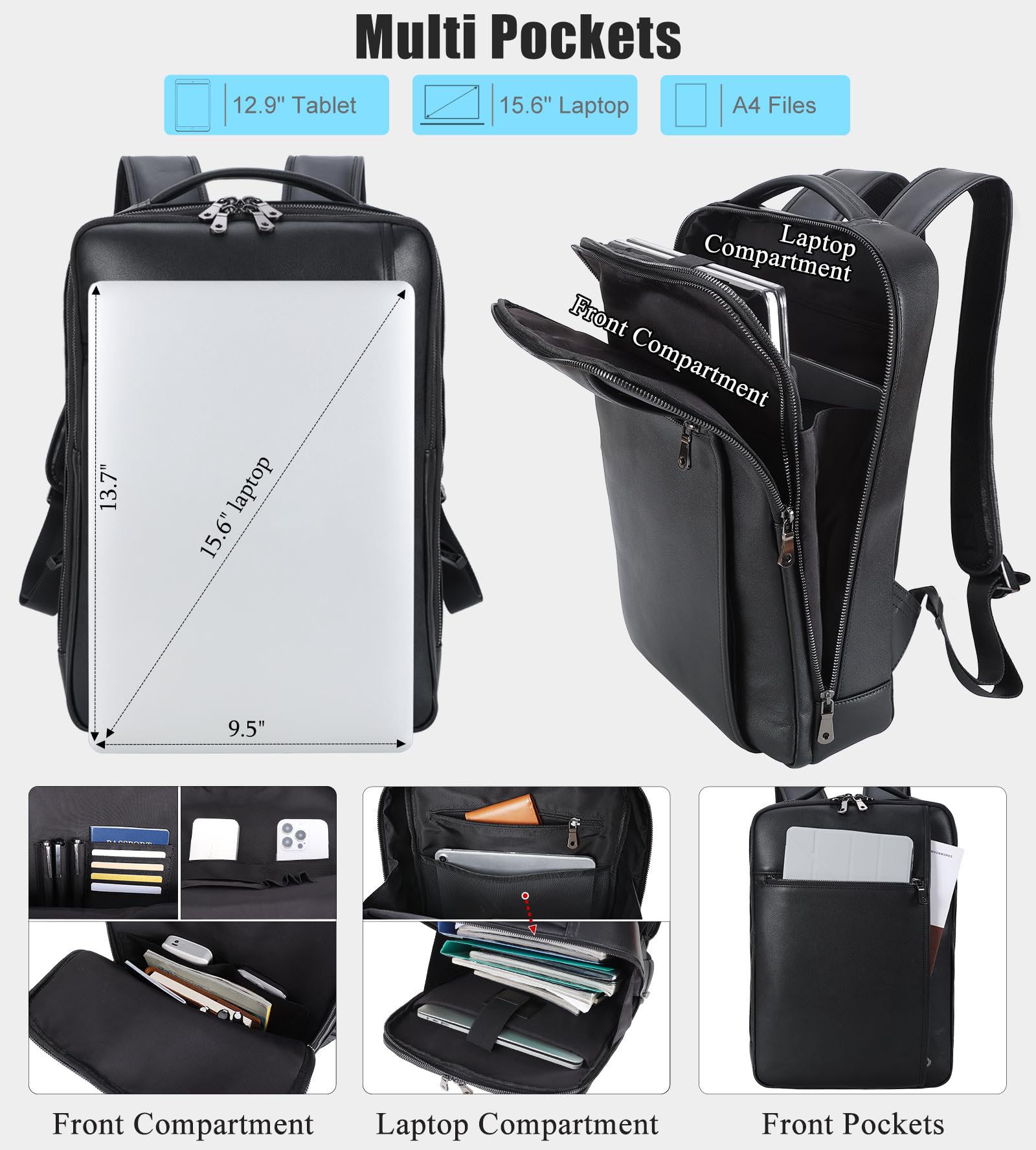 Slim Genuine Leather Business Backpack for 15.6