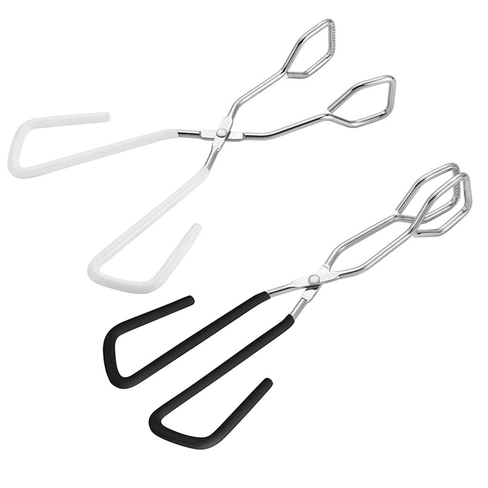 DOITOOL 2-Piece Stainless Steel BBQ Grill Tongs - Heat Resistant Food Clamp for Bread, Meat & Vegetables - Perfect for Outdoor Grilling, Camping & Kitchen Use (Black & White)