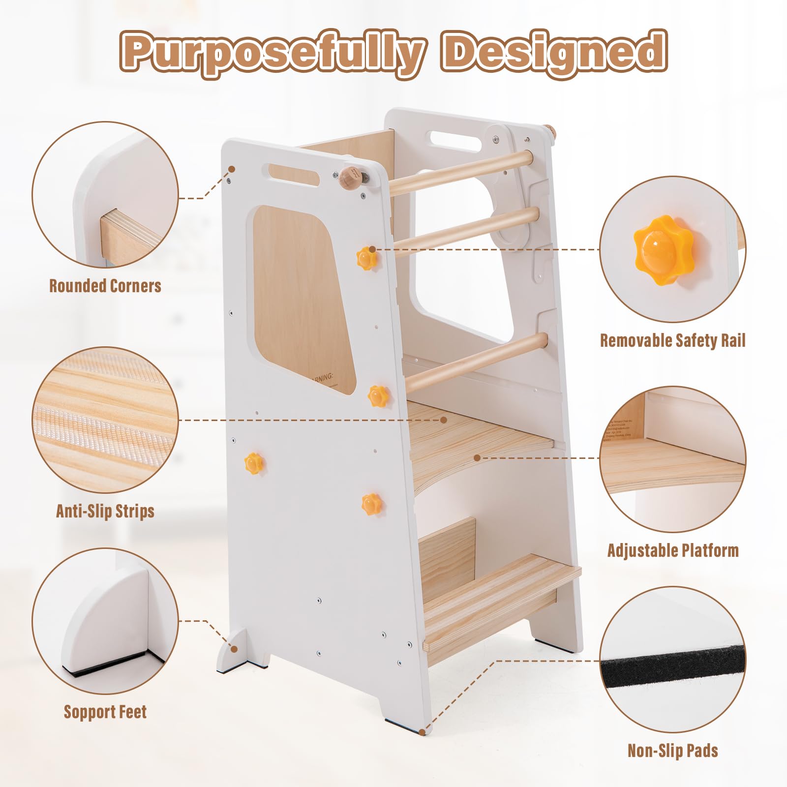 4-in-1 Convertible Toddler Kitchen Tower & Step Stool with Adjustable Height, Whiteboard & Safety Rail - Kids Learning Tower Helper with Convertible Table & Chair for Cooking, Baking & Playtime (White)