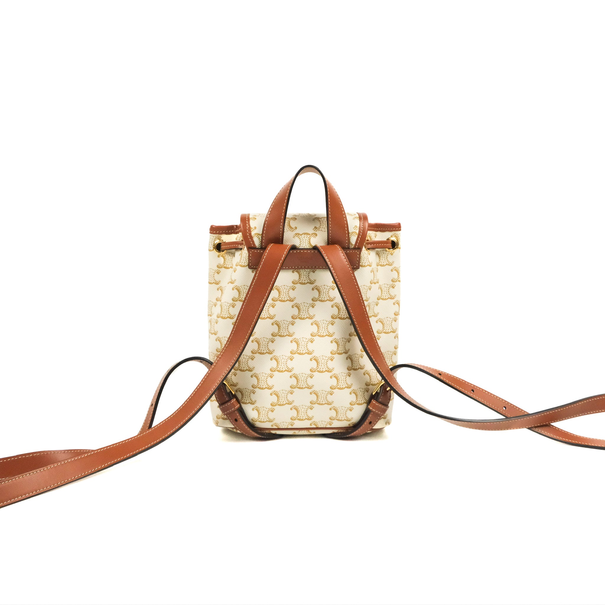 Celine Mini Floco Backpack in Triomphe Canvas - White & Tan Calfskin Leather | Stylish Luxury Backpack for Women, Travel & Everyday Use