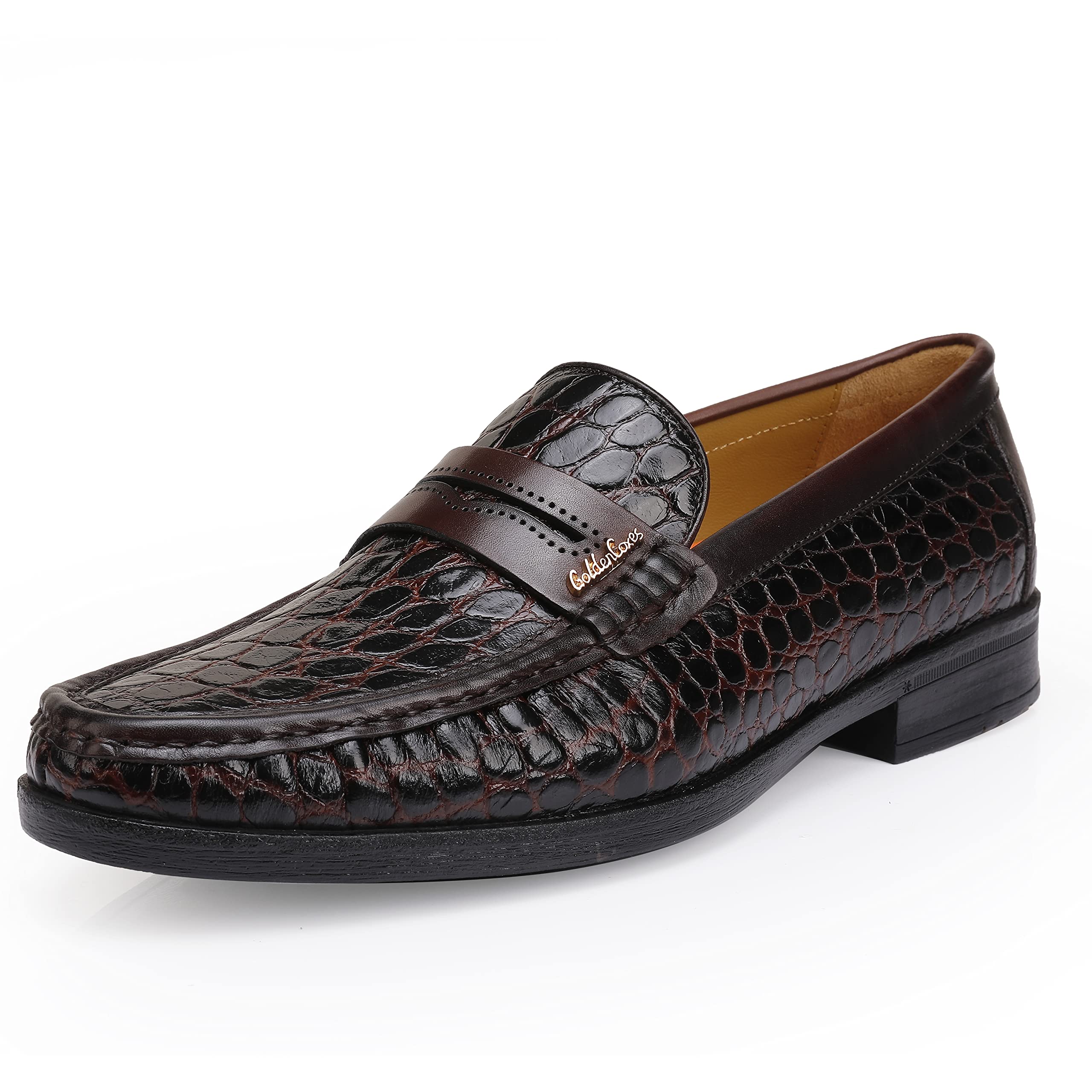 Premium Men's Leather Penny Loafers - Formal Dress Shoes with Crocodile Print - Soft Slip-On Loafers for Business & Casual Wear - Perfect for Office, Weddings & Special Occasions