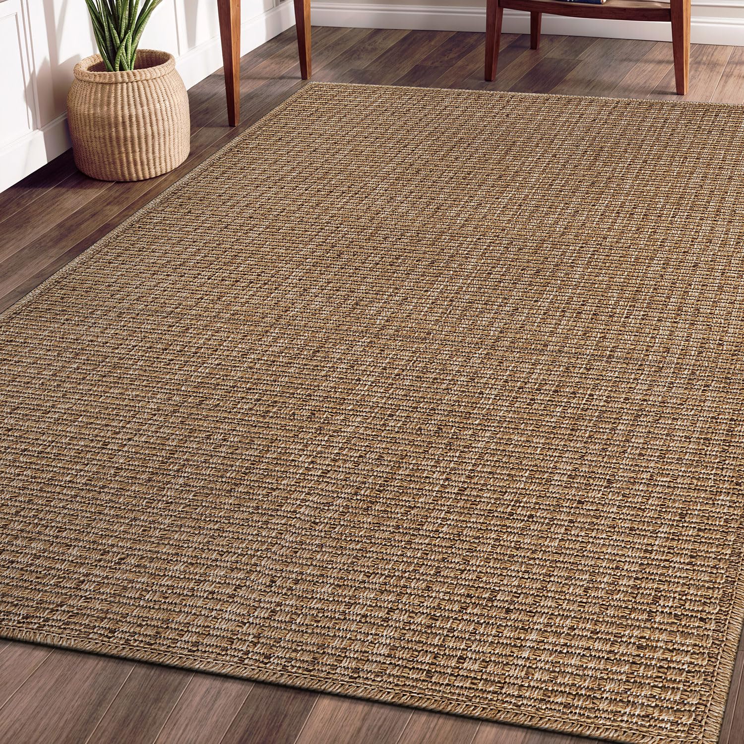 Beverly Jute Natural Rug 6x9 ft - Washable, Durable Indoor Outdoor Area Rug for Living Room, Dining Room, Patio, Office - Stain Resistant, Non-Shedding Casual Carpet (6x9 Natural) - Perfect for Boho Decor, Farmhouse Style & High Traffic Areas