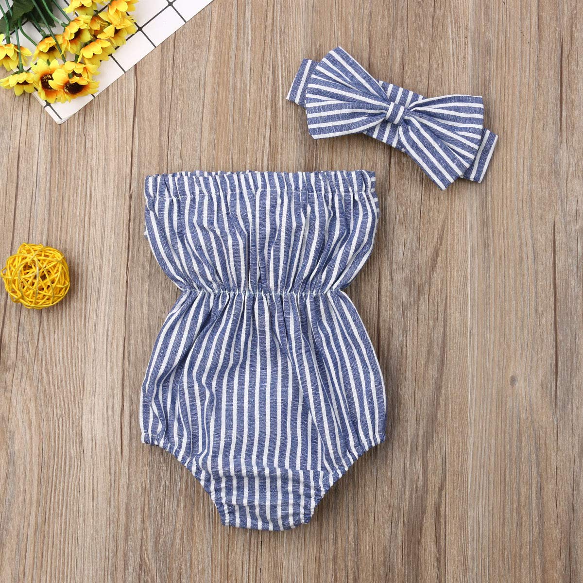 Adorable Newborn Baby Girl Romper Set - Striped Off-Shoulder Jumpsuit with Bowknot & Headband | Perfect for Photo Shoots, Birthday Parties & Everyday Outfits