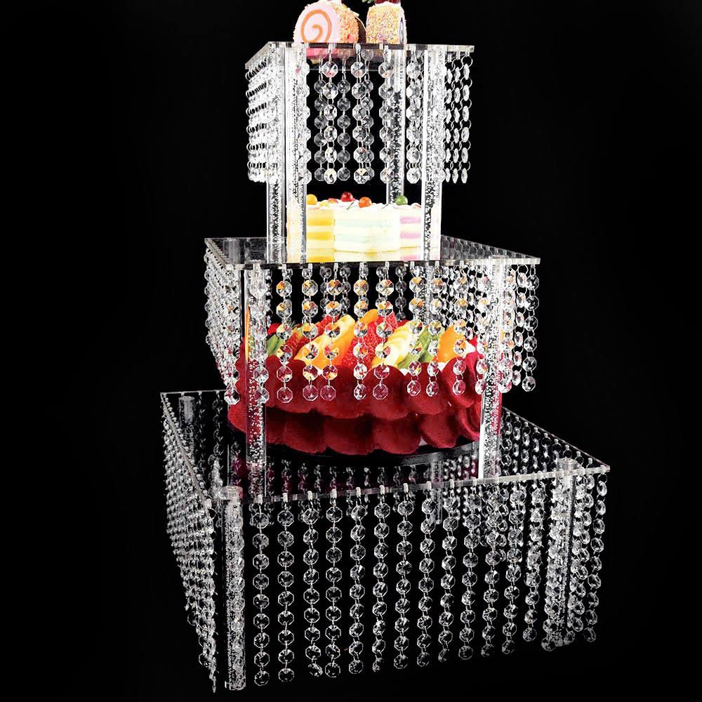 3-Tier Acrylic Cake Stand with Crystal Beads - Clear Cupcake Tower Dessert Display Platter for Birthday, Wedding & Party Decor - Perfect for Dessert Tables, Buffet Displays & Event Centerpieces
