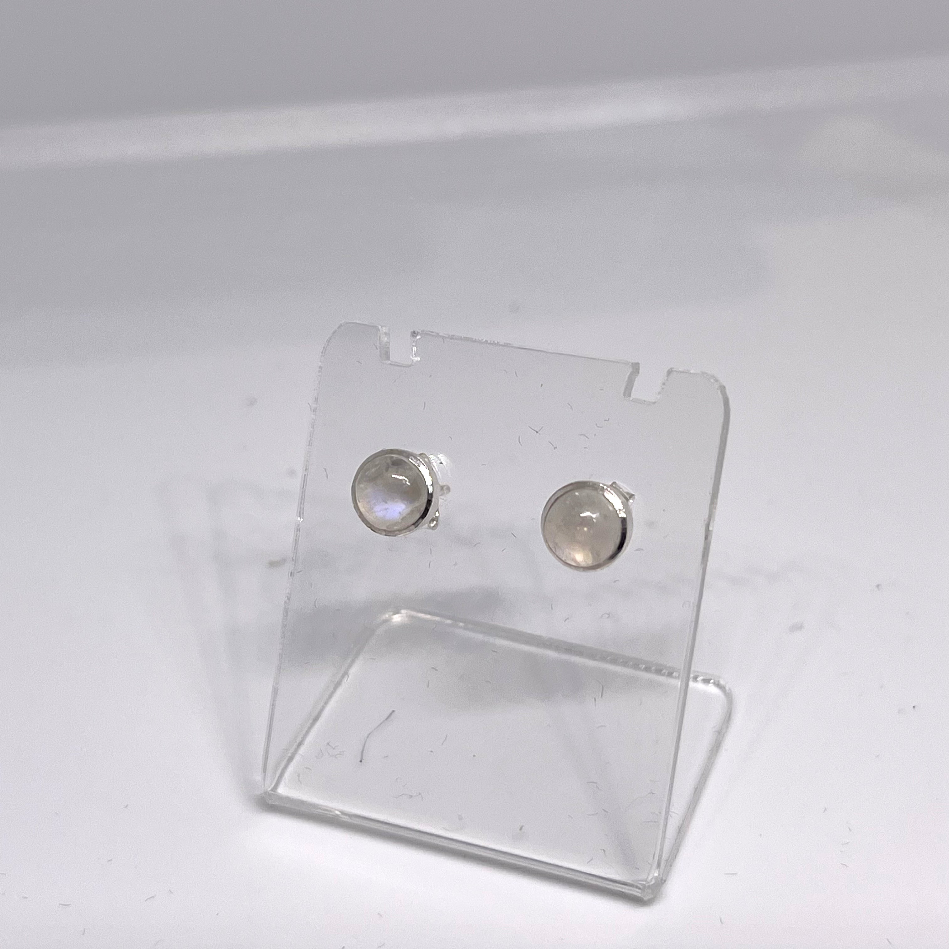 5.5mm Moonstone Stud Earrings - High Grade Round Cabochon Bezel Set Jewelry (PSE021) - Perfect for Weddings, Parties & Everyday Wear