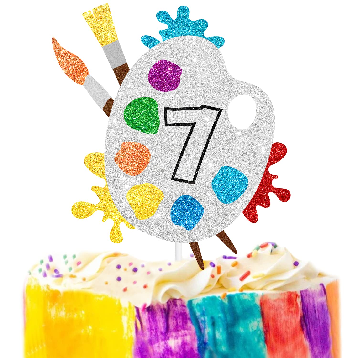 7th Birthday Slime Cake Topper - Artistic Palette Painting Graffiti Design for Boys & Girls - 7 Years Old Party Decorations - Perfect for Birthday Cakes, Cupcakes, and Dessert Tables
