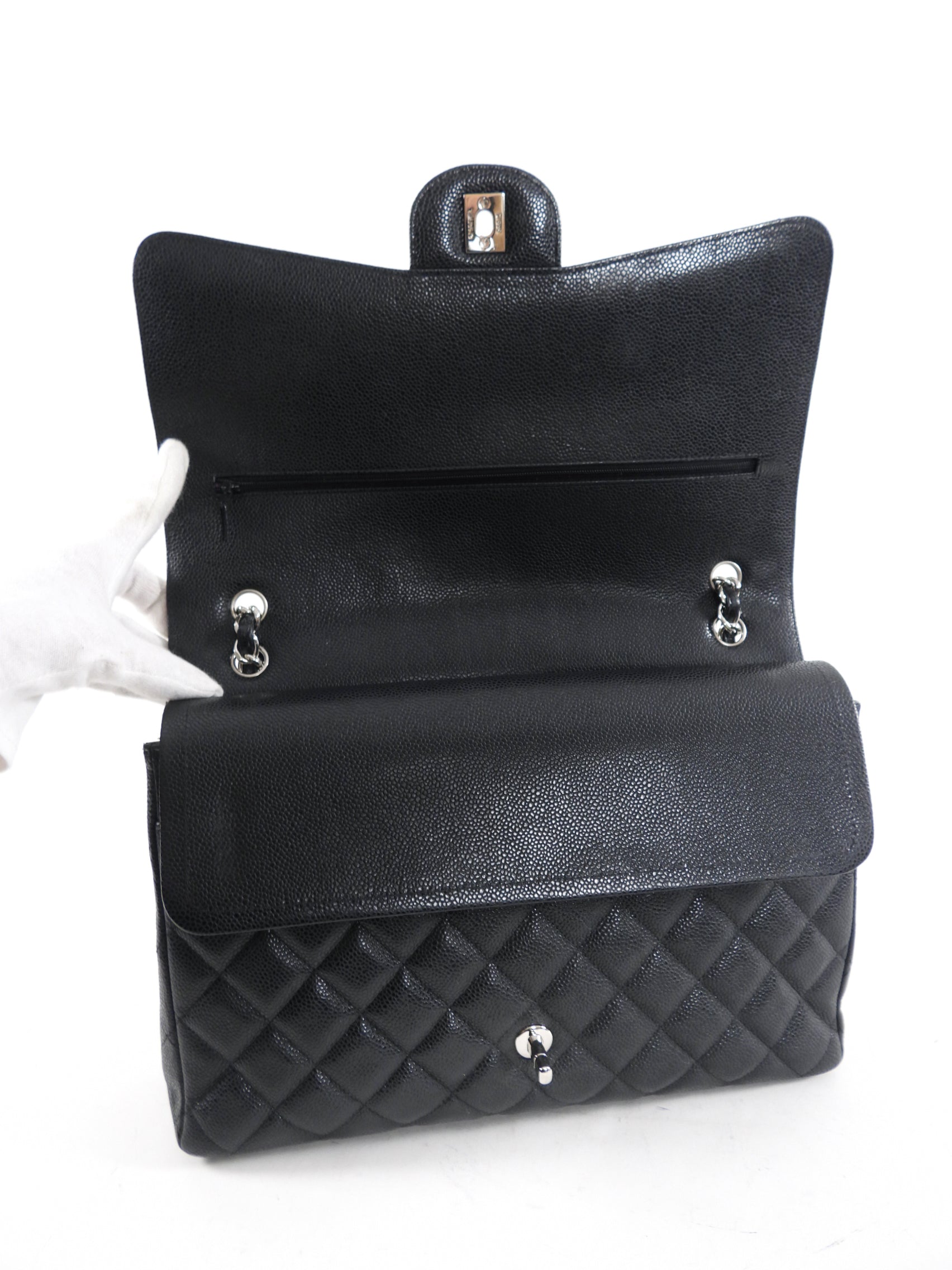 Chanel Black Caviar Leather Maxi Classic Double Flap Handbag - Luxury Designer Shoulder Bag for Women, Perfect for Evening Events & Special Occasions