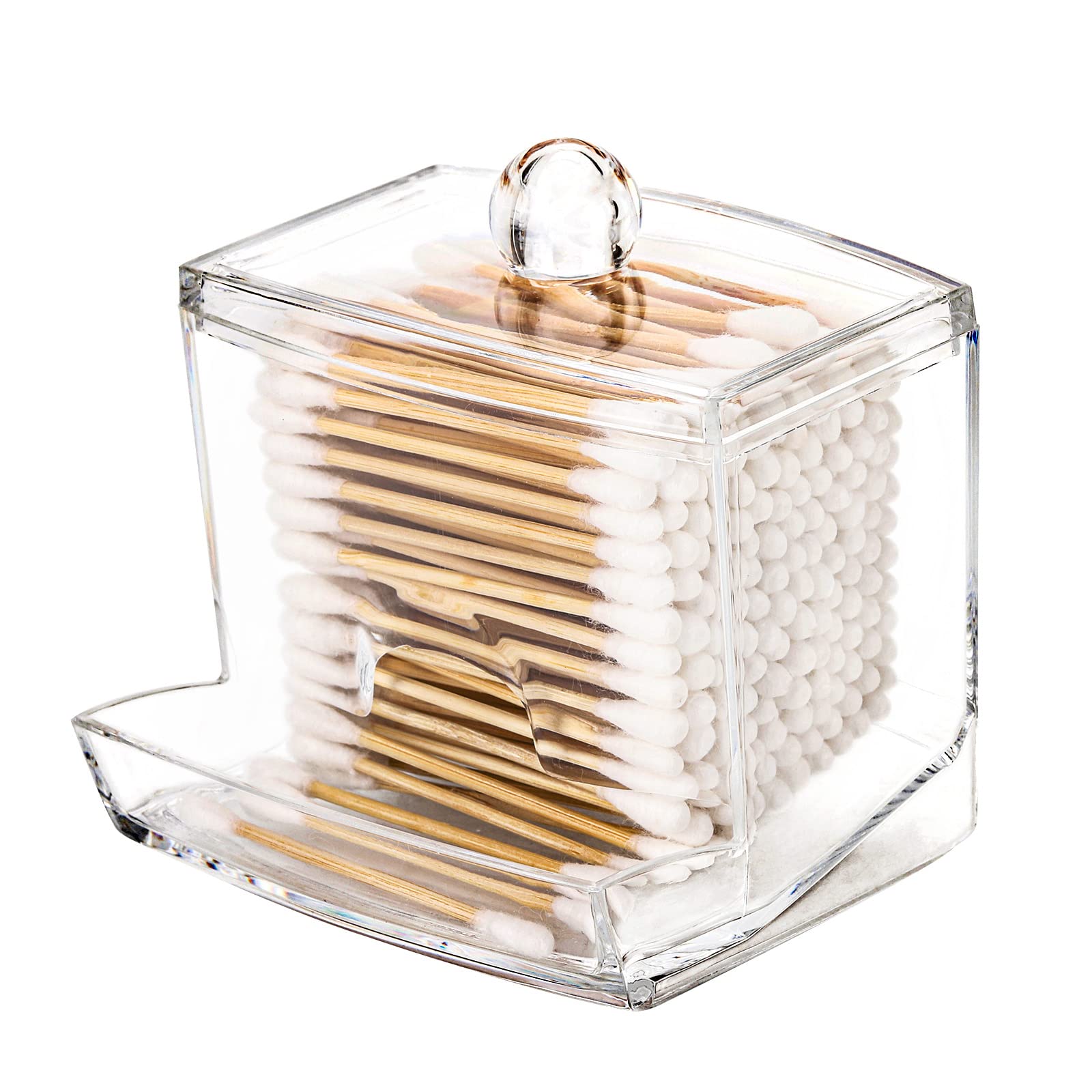 Tbestmax 10oz Clear Q-Tip Holder Dispenser - Bathroom Organizer for Cotton Swabs, Cotton Balls & Dental Floss - Stylish Apothecary Jar Storage Solution for Countertop, Vanity & Medicine Cabinet Decor