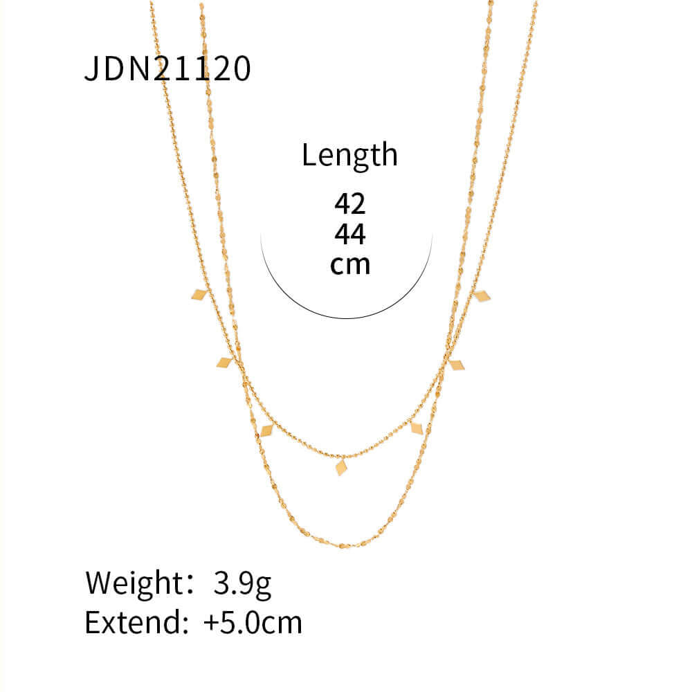 18K Gold Plated Geometric Double Strand Chain Necklace for Women - Elegant Layered Statement Jewelry for Parties, Date Night & Special Occasions | JDN120