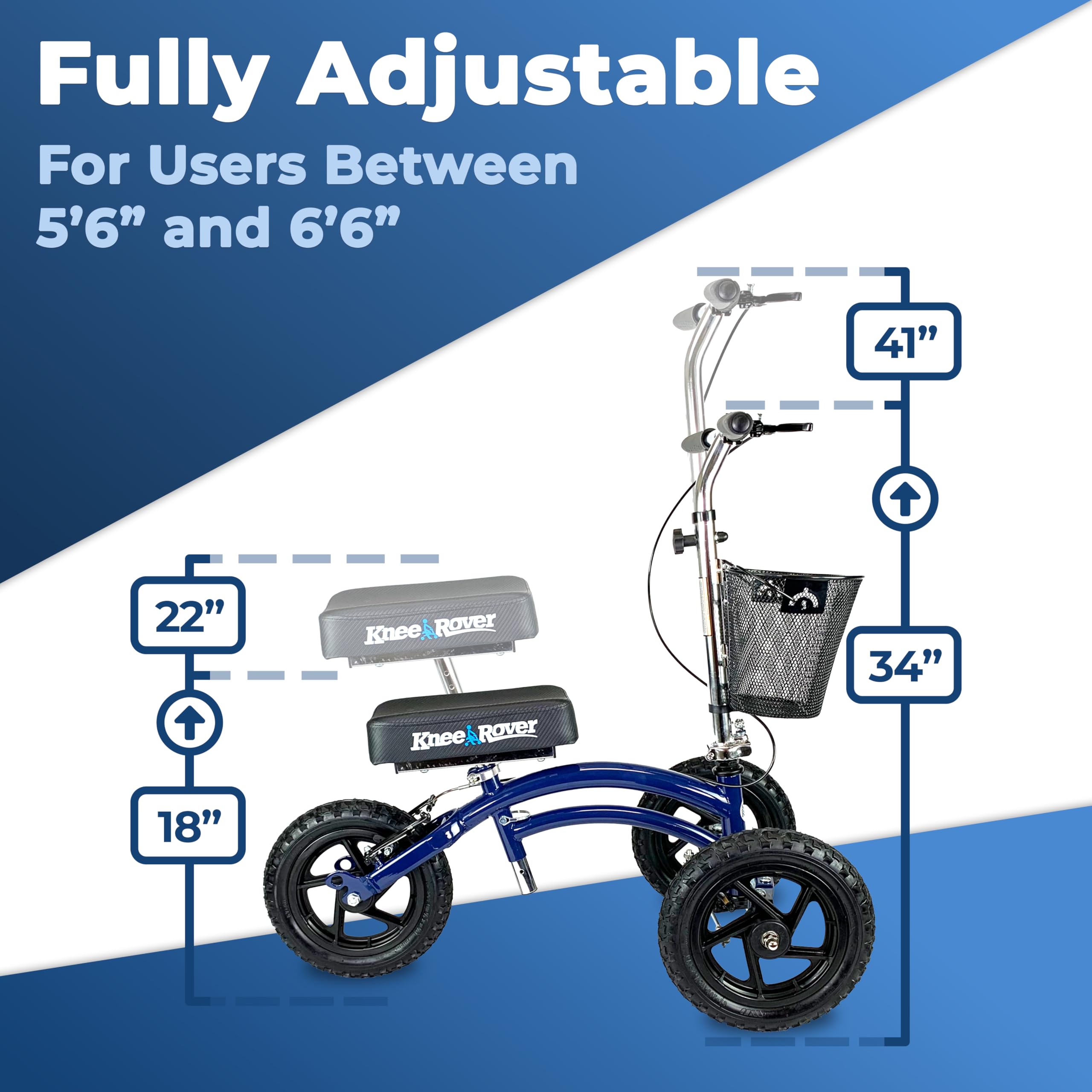 KneeRover Original Steerable All-Terrain Knee Scooter for Adults - Heavy Duty Knee Walker for Foot Surgery, Broken Ankle & Leg Injuries | Mobility Aid for Post-Surgery Recovery & Crutch Alternative (Blue) | Perfect for Indoor/Outdoor Use, Rehabilitation & Daily Mobility