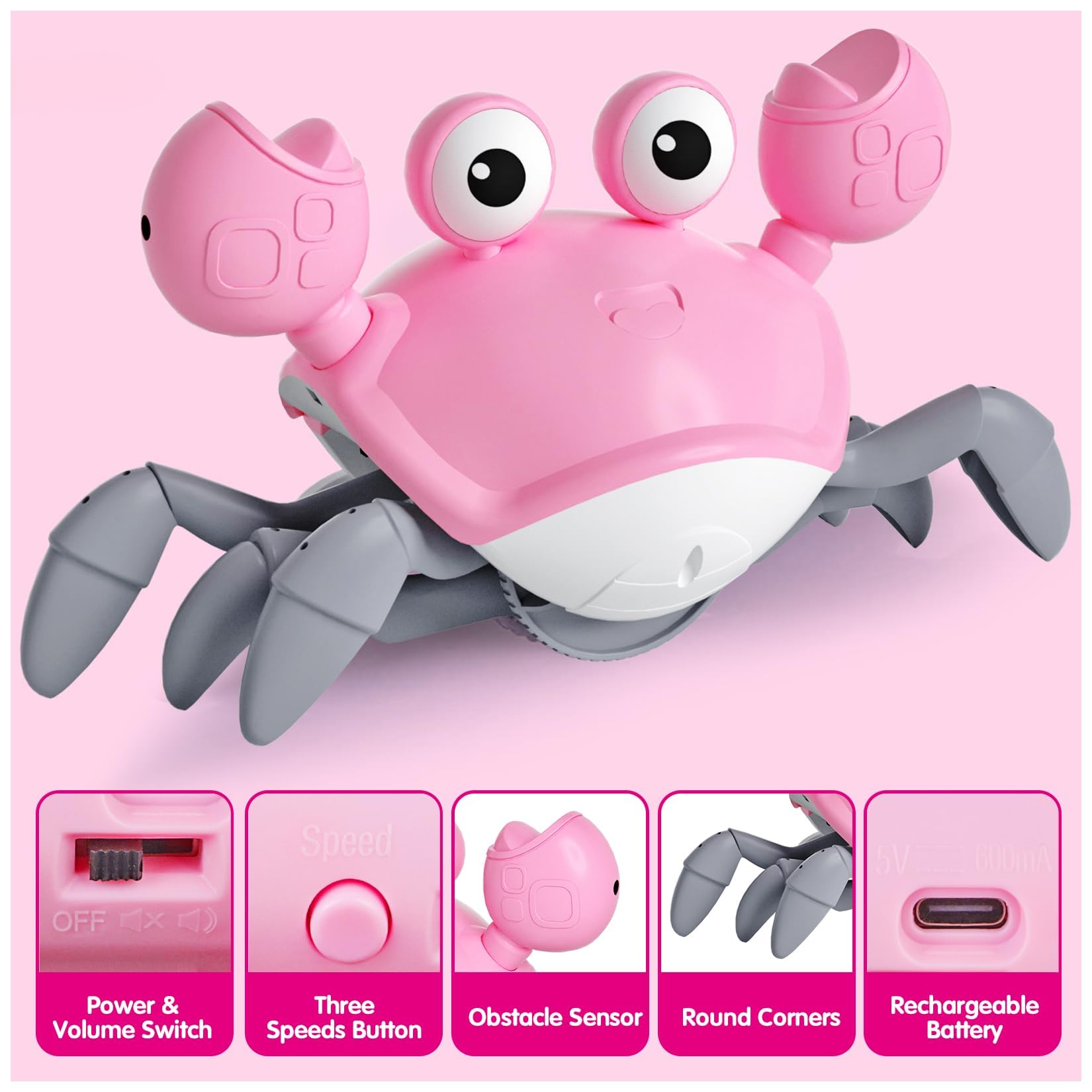 Interactive Crawling Crab Baby Toy - Montessori Musical Learning Toy for Girls & Boys 6-18 Months - Perfect for Tummy Time, First Birthday Gifts & Toddler Development (1-2 Years Old) | Great for Sensory Play, Motor Skills & Early Childhood Education
