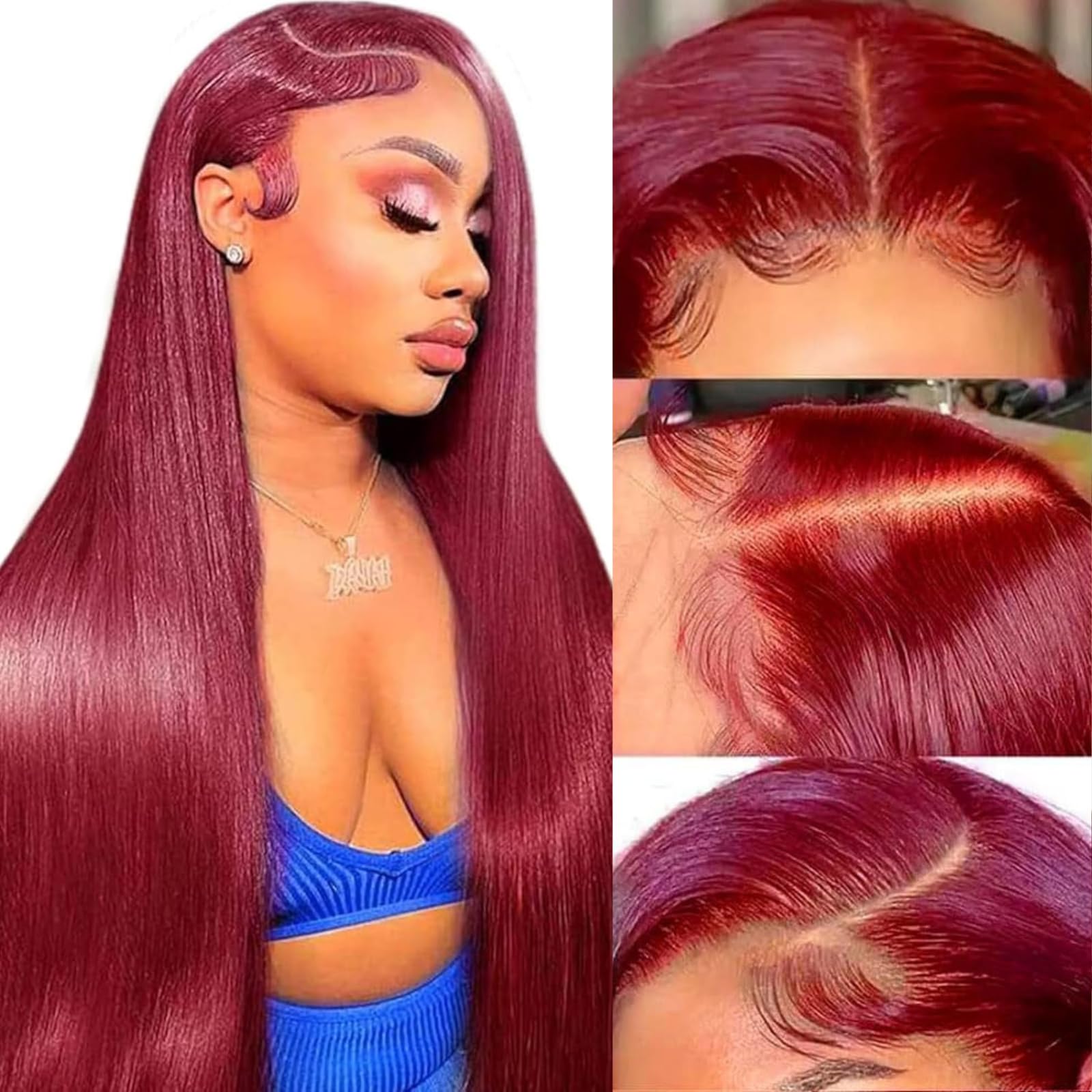 Serwell 99J Burgundy 30 Inch Human Hair Lace Front Wig - 180% Density Glueless Pre-Plucked Straight Lace Wig for Black Women | Natural Look for Daily Wear, Parties & Special Occasions