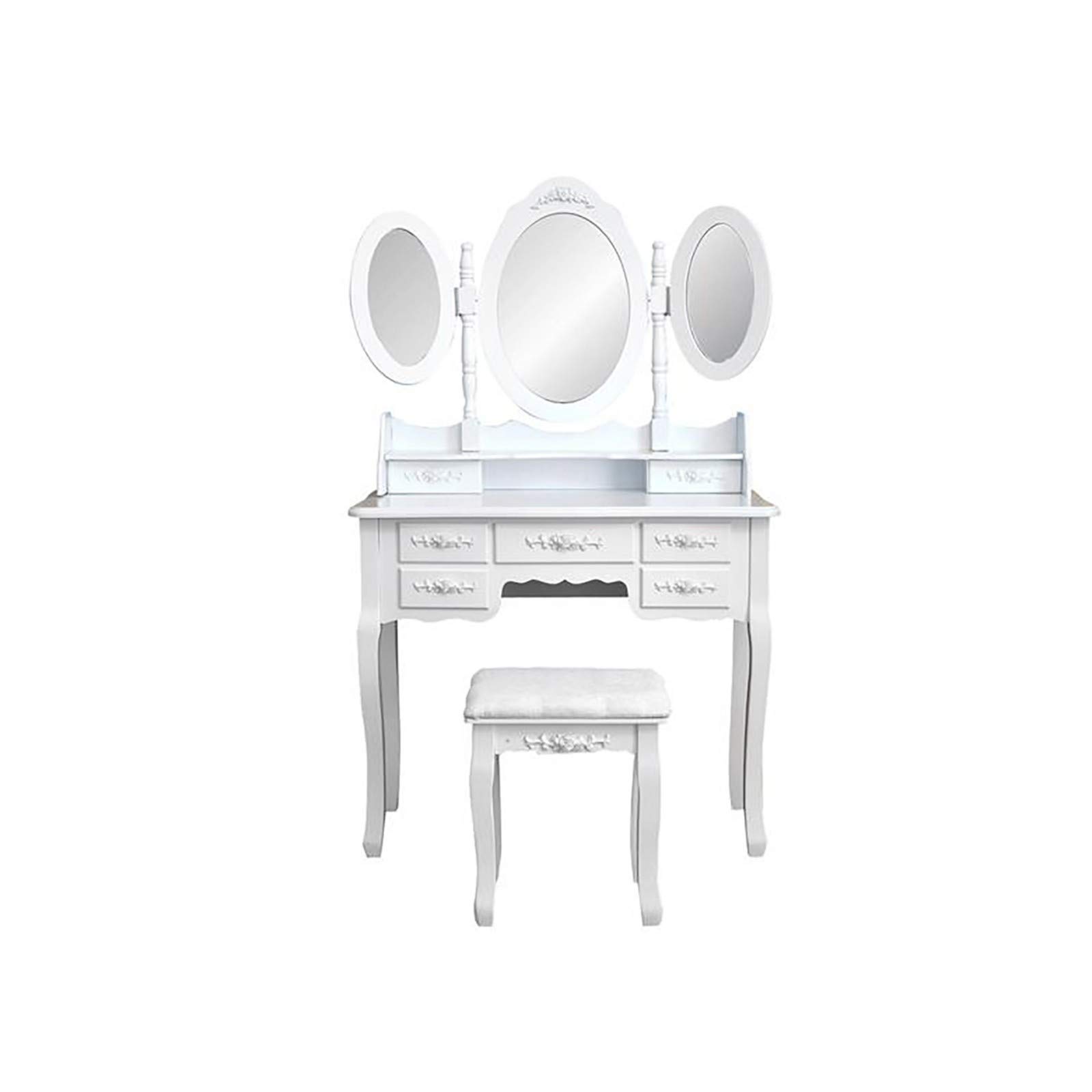 Foldable 3-Way Mirror Vanity Table with 7 Drawers - White | Space-Saving Dressing Table for Bedroom, Makeup & Beauty Routine