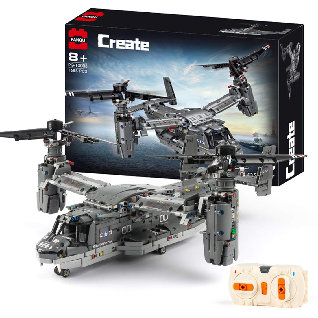 Cospro Military Helicopter Model Building Blocks with Motor Set – 1685PCS Compatible with Lego SWAT Figures & Bell-Boeing V-22 Osprey | Collectible Toy for Military Fans | Perfect for Display, Gift Giving & STEM Learning Activities