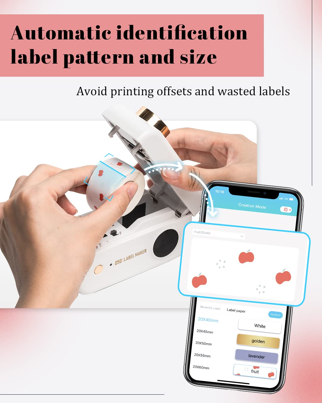 Phomemo D50 Portable Label Maker with 3 Rolls White Adhesive Labels (20mm x 40mm) - Perfect for Home, Office & Warehouse Organization