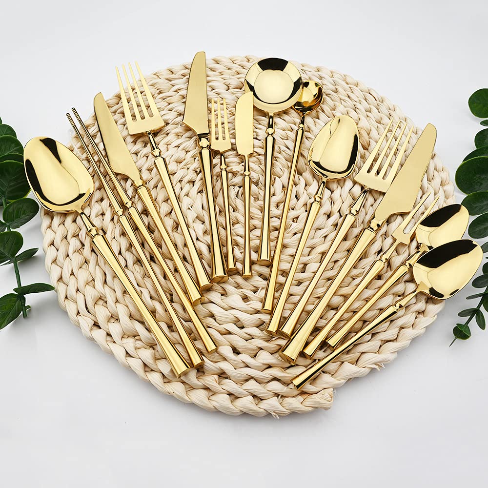 Premium Stainless Steel Dinner & Butter Knives Set of 4 - Mirror Polished Gold Table Knives for Steak, Dessert & Fine Dining - Heavy Duty 8.86