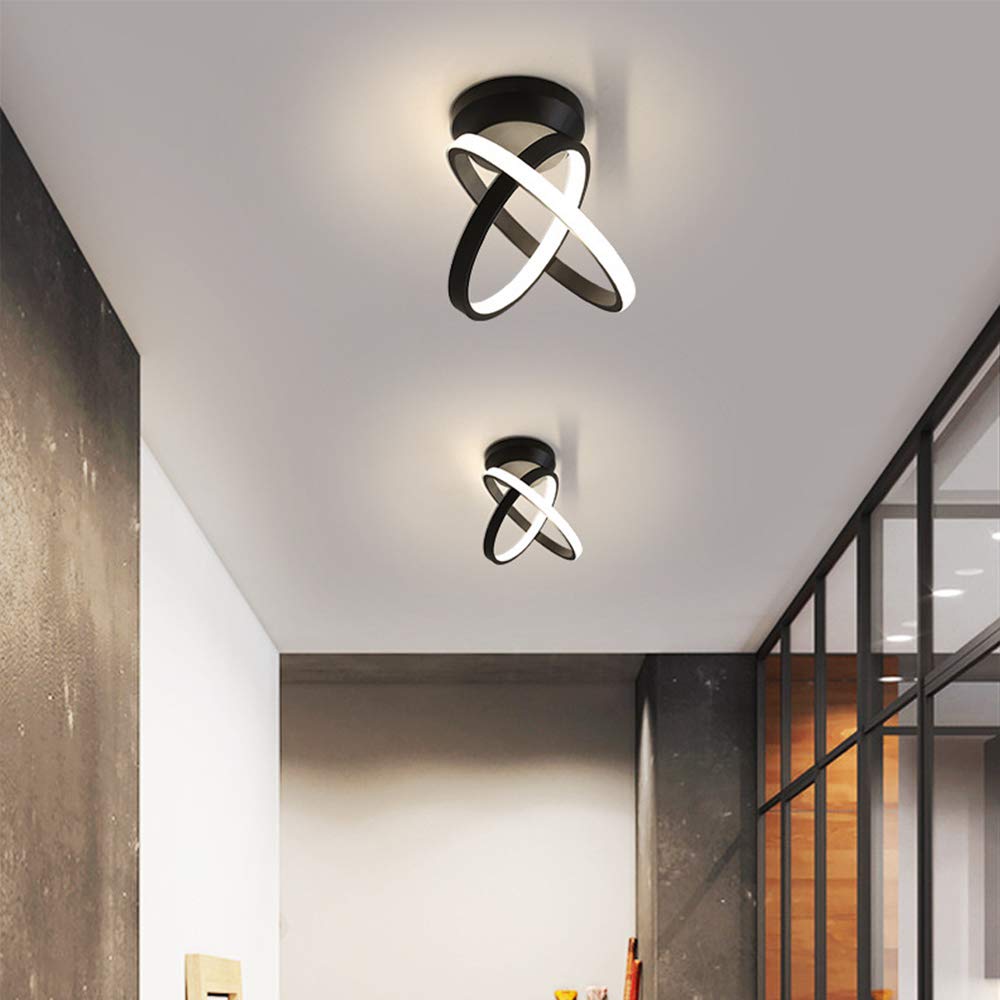 Modern Minimalist LED Ceiling Light Fixture - Double Circle Design for Corridor, Cloakroom, Kitchen & Porch - Nordic Wrought Iron Soft Lighting - Perfect for Hallway, Entryway and Modern Home Decor (Black)
