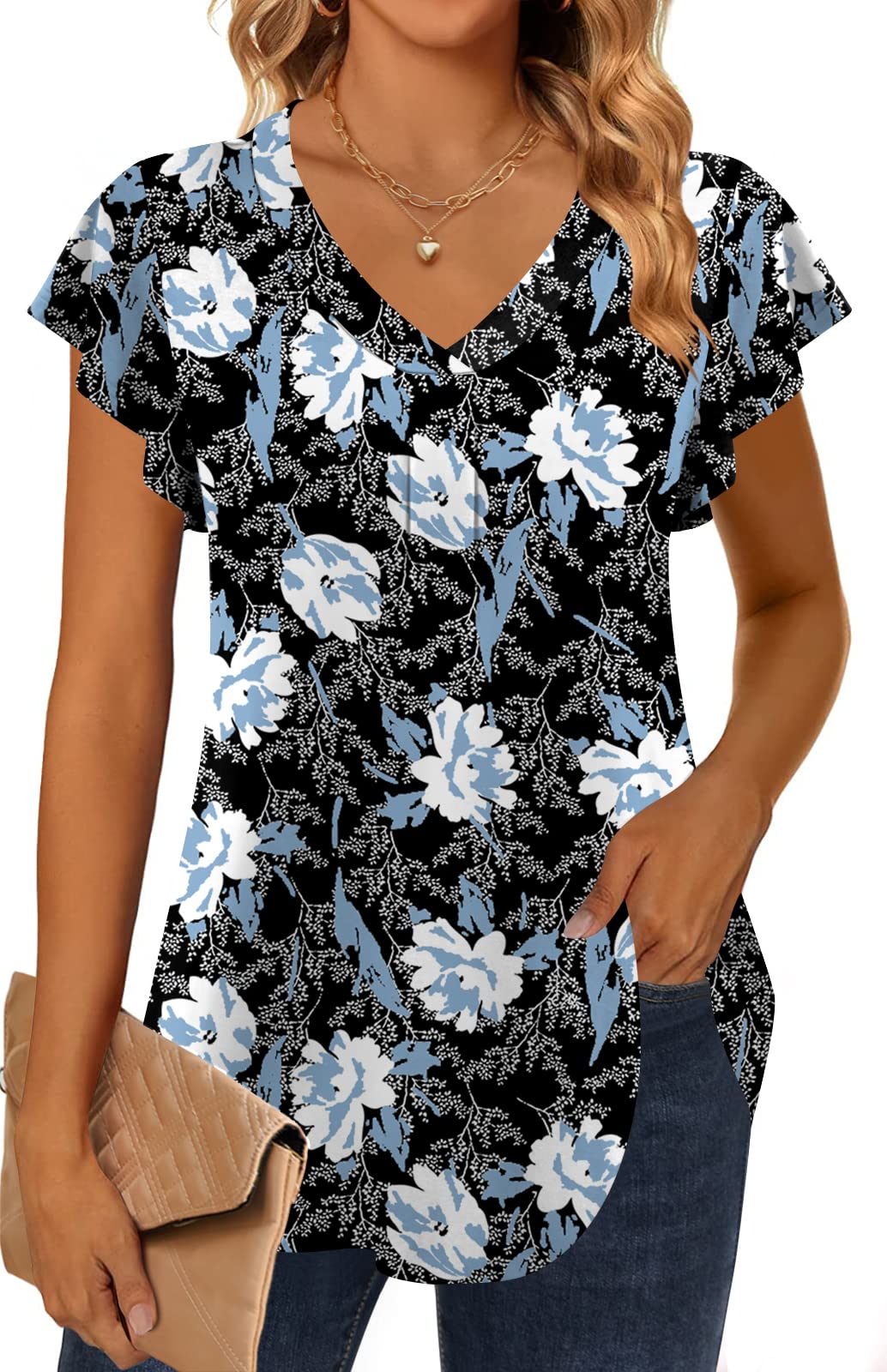 2025 Women's Summer Short Sleeve V-Neck T-Shirt - Casual Loose Fit Blouse & Cute Tunic Top for Beach, Vacation and Everyday Wear