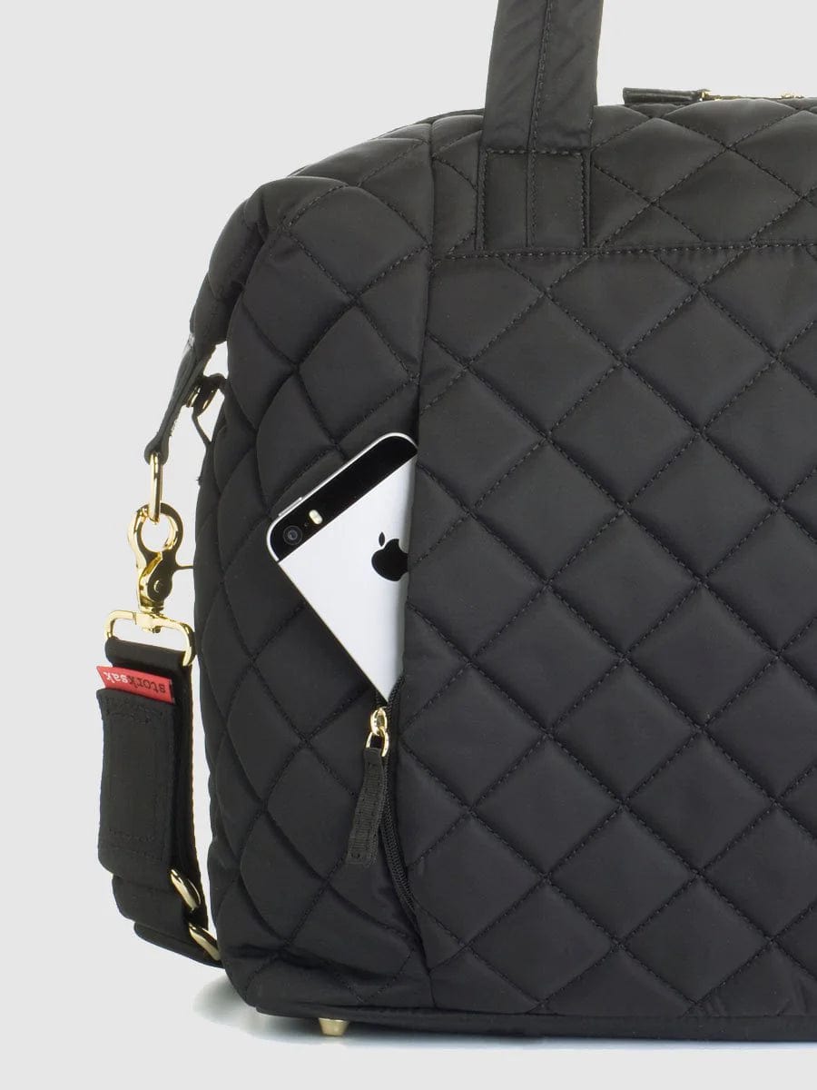 Storksak Stevie Quilted Diaper Bag - Stylish Baby Changing Bag for Moms, Large Capacity Organizer with Insulated Bottle Pockets, Perfect for Travel, Shopping & Daily Use (Black)