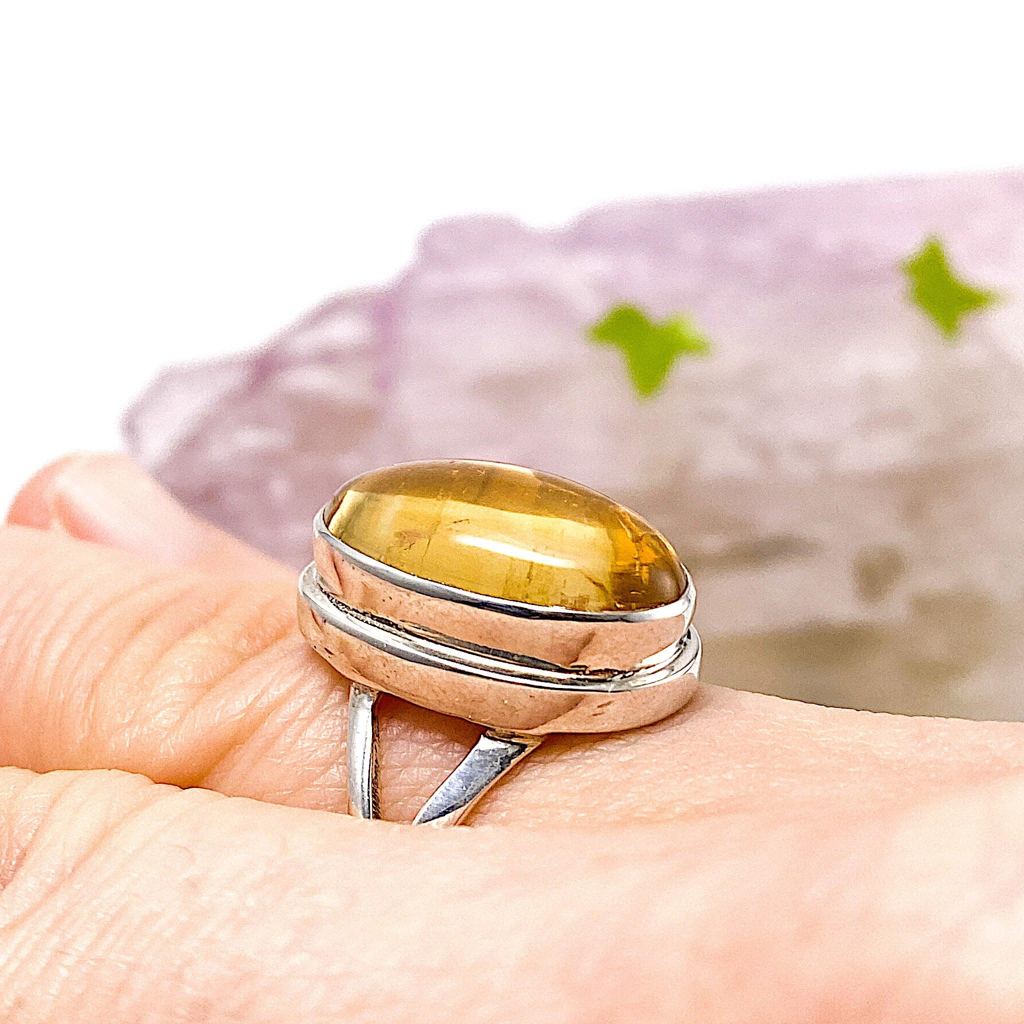 Natural Citrine Gemstone Oval Ring - Size 9 - KRGJ1116 - Elegant Jewelry for Women, Perfect for Weddings, Parties & Everyday Wear