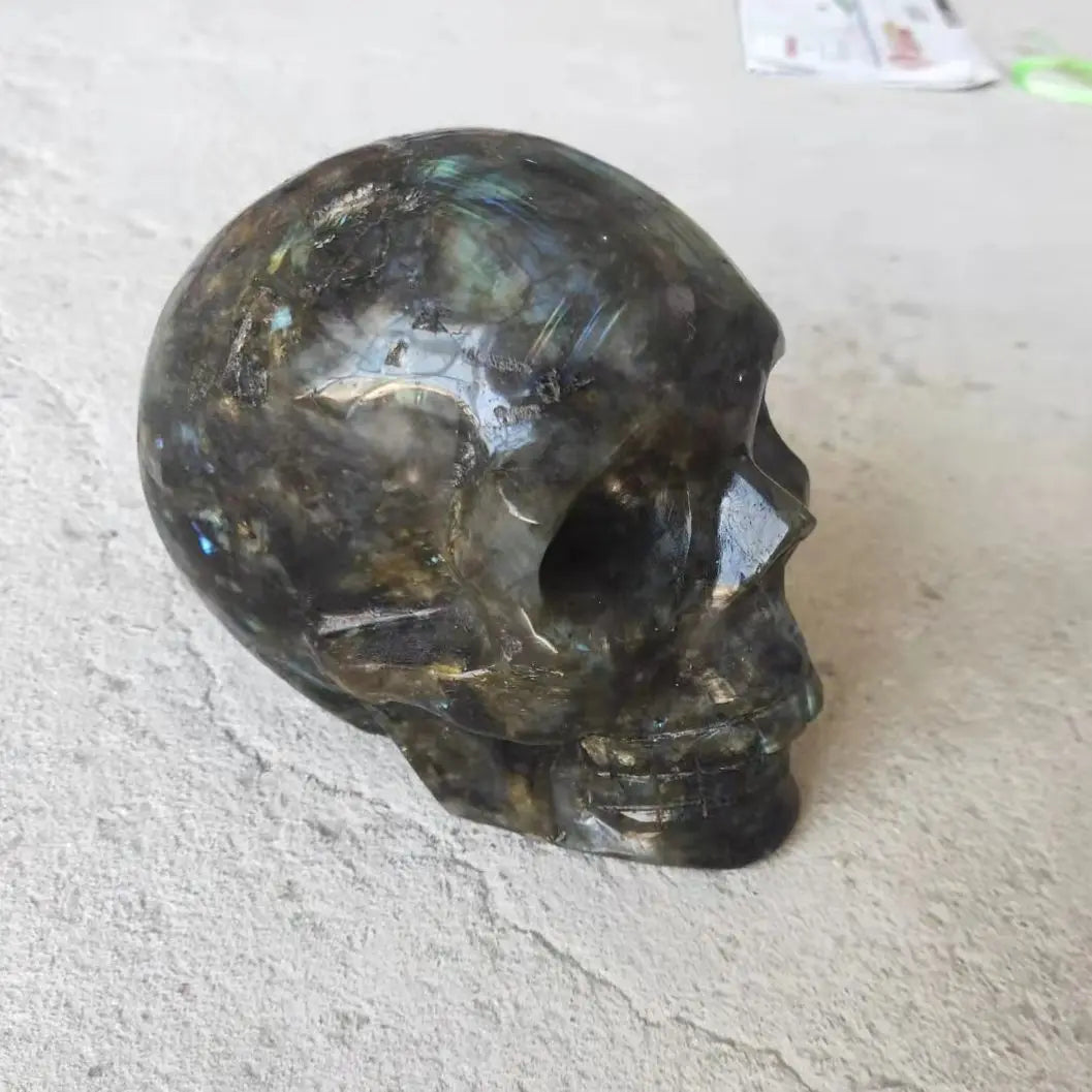 Hand Carved Large Natural Labradorite Crystal Skull Figurine - Healing Stone for Reiki, Witchcraft & Home Decor - Perfect for Meditation, Energy Work & Spiritual Gifts