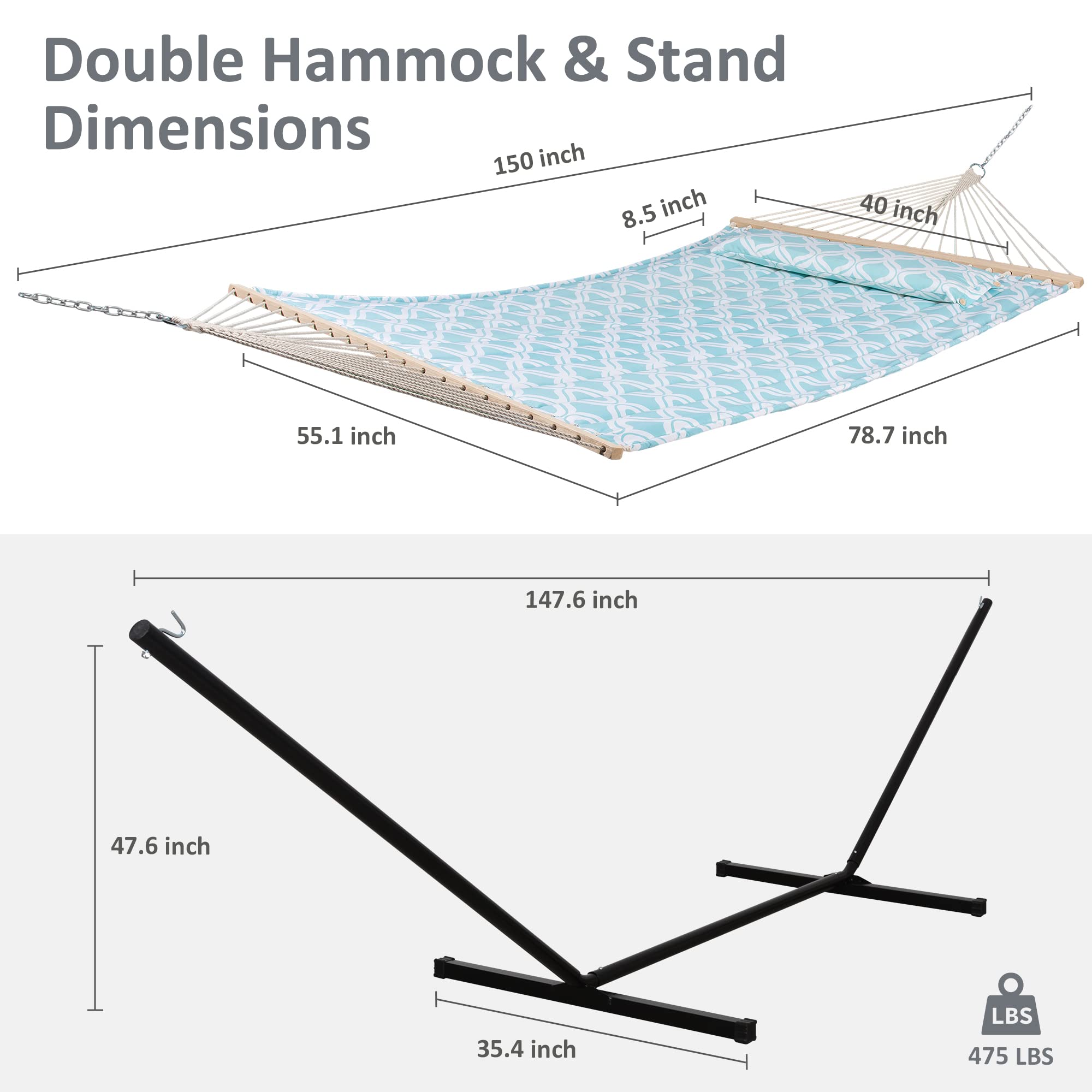 **SUNCREAT Outdoor Double Hammock with Stand - Extra Large Quilted Fabric Hammock Set, Green Pattern - Perfect for Backyard, Camping & Relaxation**