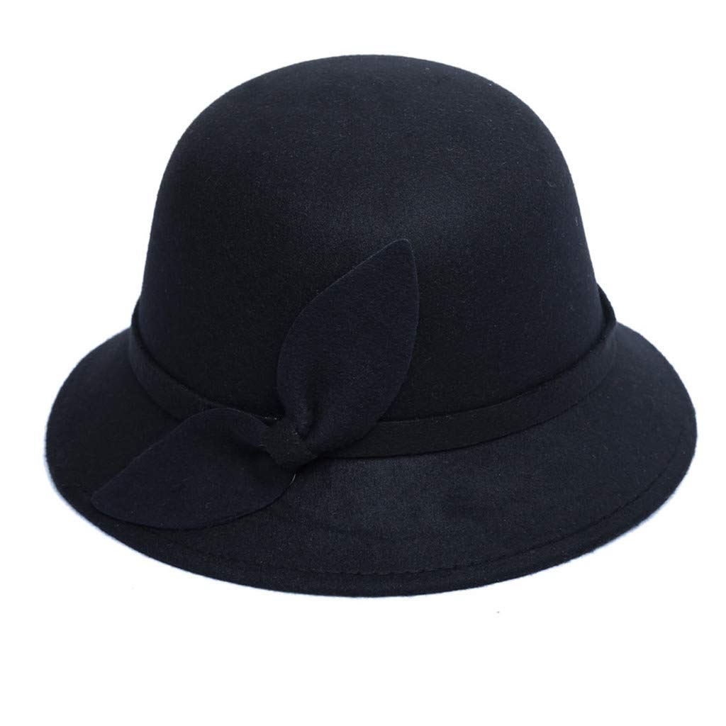 FIN86 Women's Faux Wool Bucket Hat - Fashion Bowler Cap with Bow Knot, Organza Church & Party Hat, Sun Protection Bucket Hat for Outdoor Events, Beach, Wedding & Daily Wear