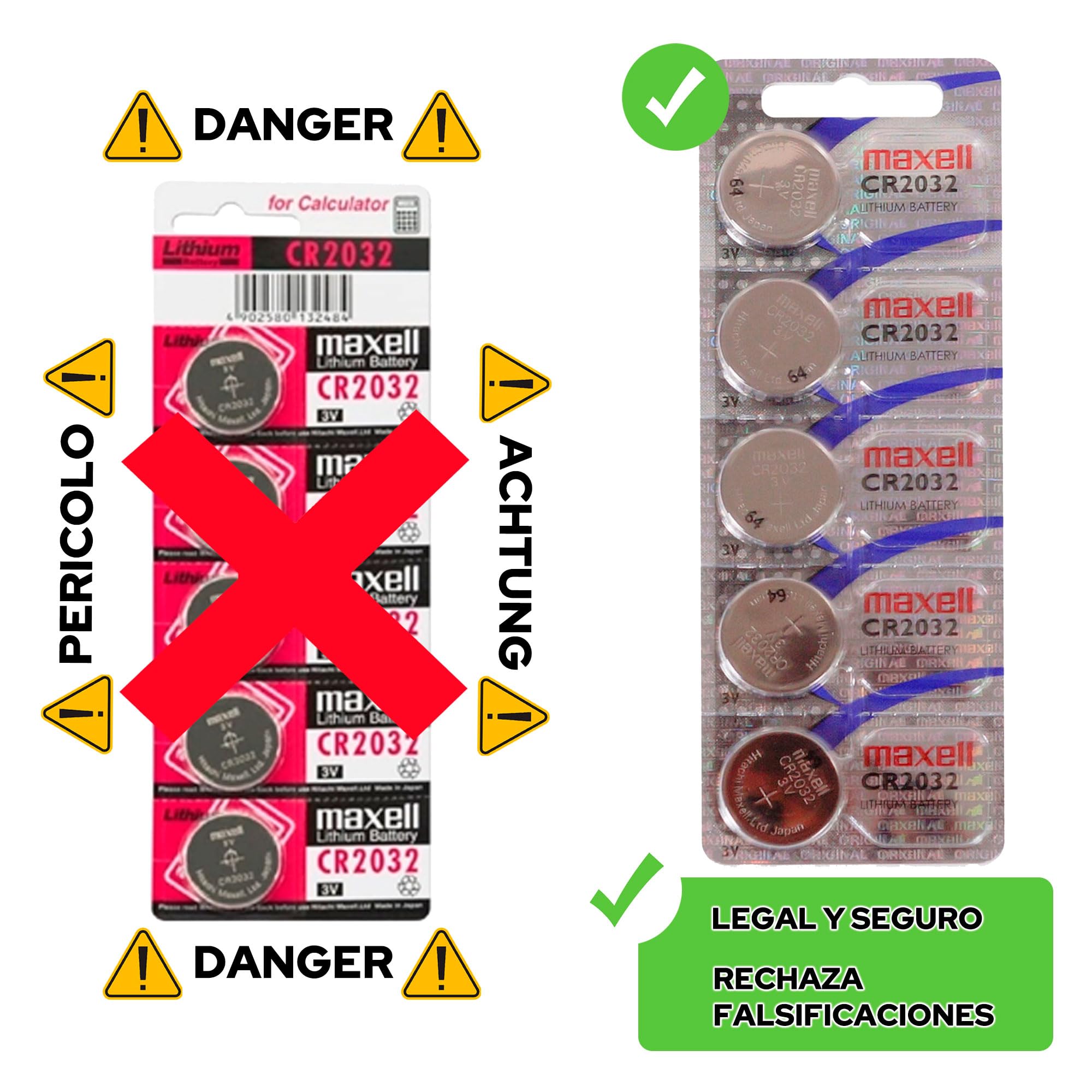 Maxell CR2032 Lithium Coin Cell Batteries (5-Pack) - Long-Lasting Power for Watches, Key Fobs, Calculators & Medical Devices