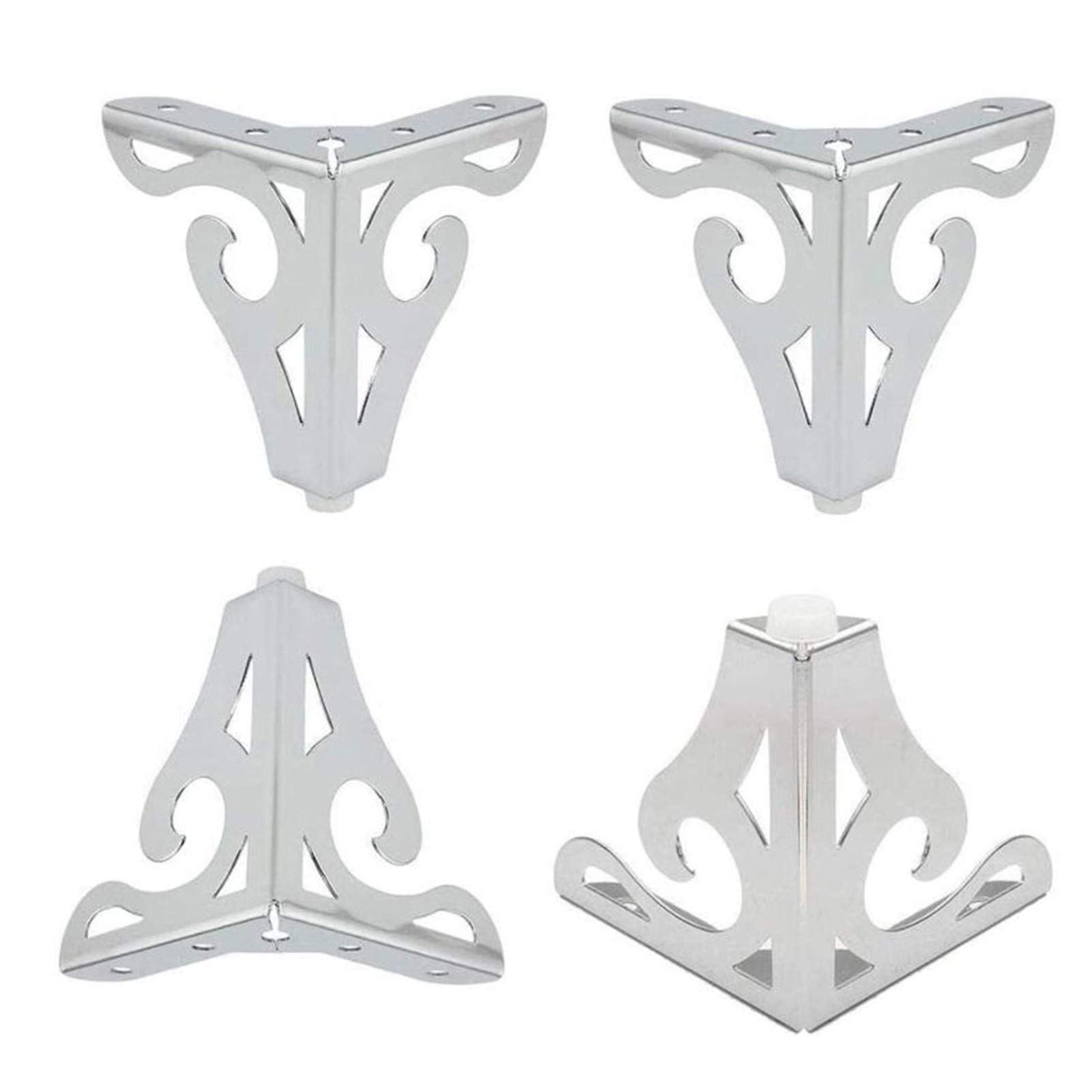 4Pcs Stainless Steel Furniture Legs - Modern Hollow Triangle Metal Feet for Cabinet, Cupboard, Sofa & Chair Replacement (Silver) | DIY Home Decor & Furniture Upgrade Accessories