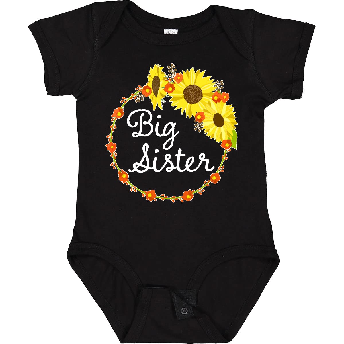 Inktastic Big Sister Sunflower Wreath Baby Bodysuit - Cute Matching Outfit for Siblings, Newborn & Toddler Photos, Family Events & Baby Showers
