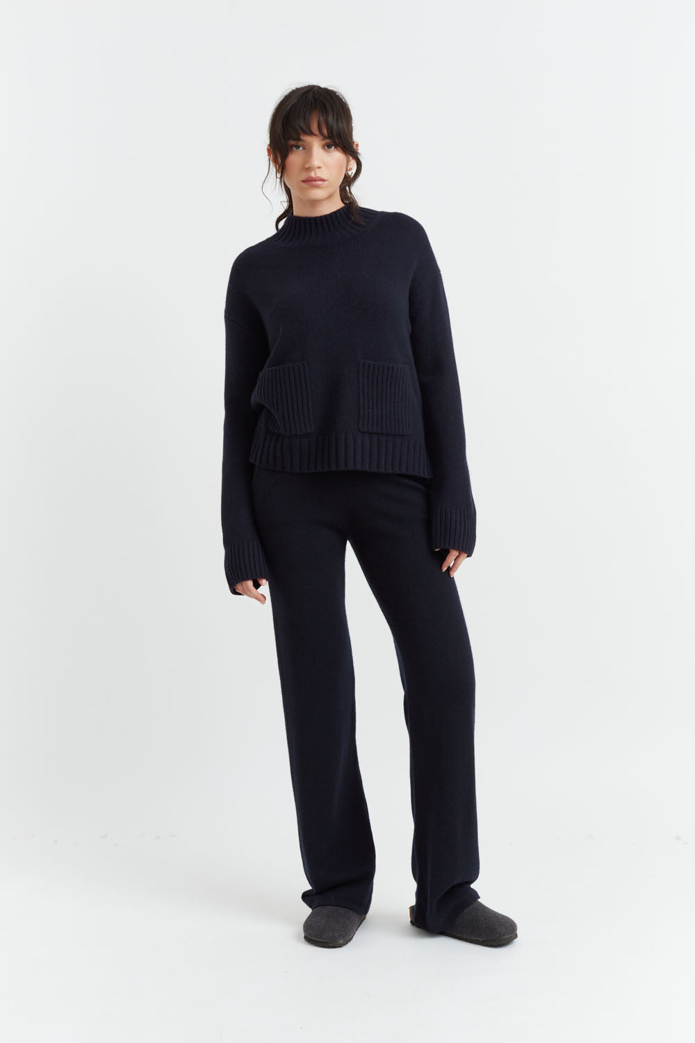 Luxury Navy Pure Cashmere Wide Leg Pants for Women - Soft High-Waisted Comfortable Lounge Pants - Perfect for Yoga, Travel & Winter Relaxation
