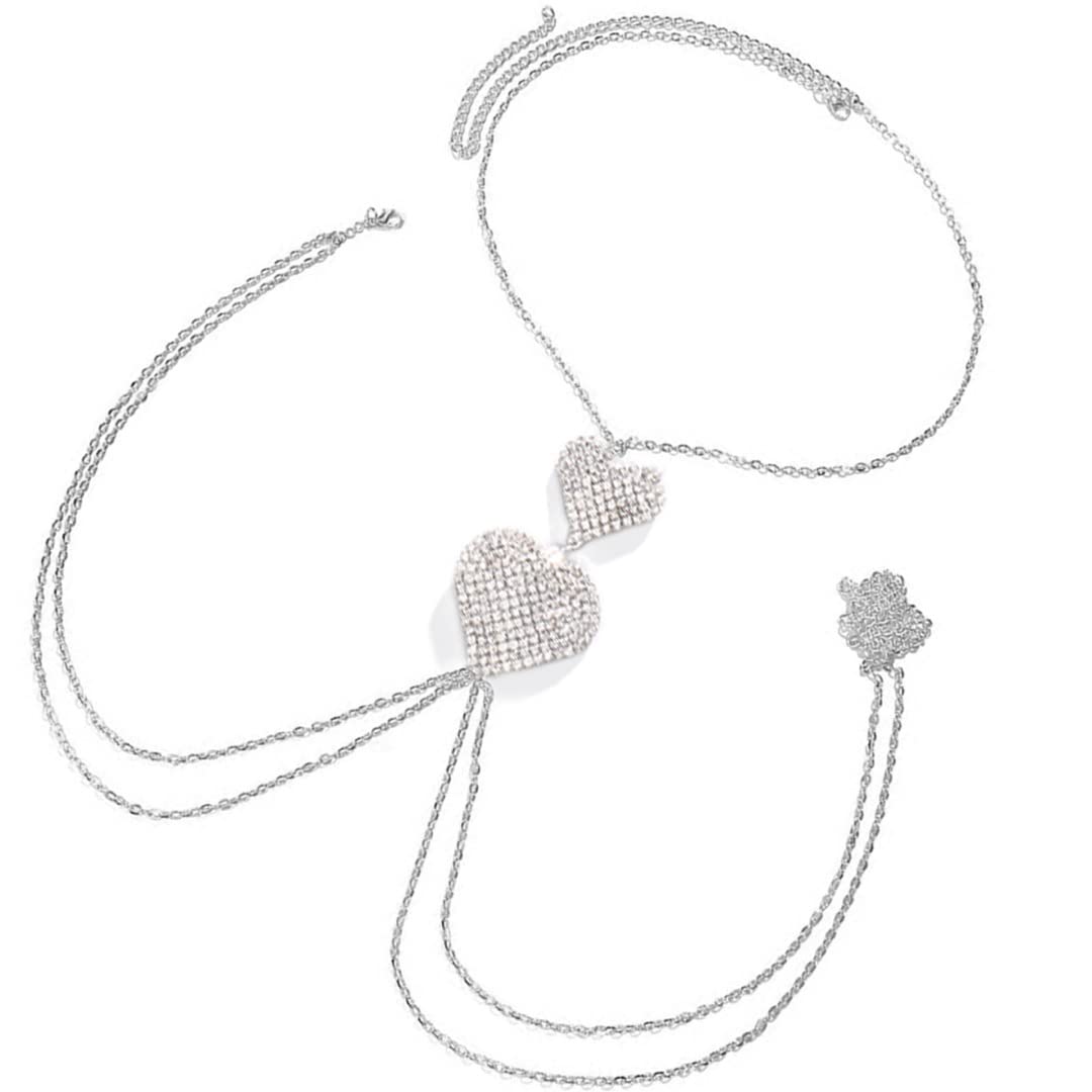 Sexy Rhinestone Heart Body Chain - Women's Bikini Chest & Belly Jewelry for Beach, Pool Party & Festival Accessories | Perfect for Summer Vacations, Music Festivals & Bachelorette Parties