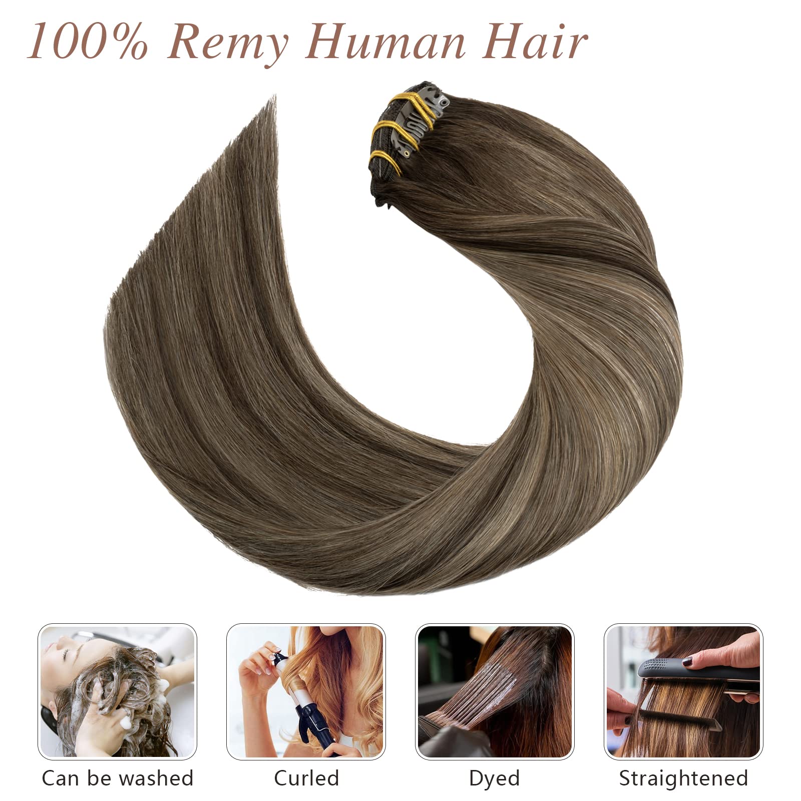 SEGO Clip In Hair Extensions - 100% Real Human Hair, Seamless Balayage, Double Weft, Natural Straight (14/16/18/20/22 Inch, 7PCS 120g) for Women - Perfect for Daily Styling, Parties & Special Occasions