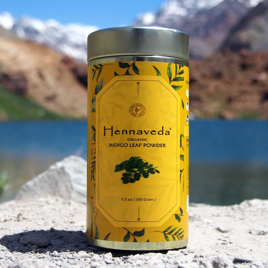 Hennaveda 100% Natural Indigo Powder for Hair Dye - 100g with Free Hair Dye Brush, Gloves & Shower Cap - DIY Herbal Hair Coloring for Gray Coverage & Natural Black Shine (Perfect for Home Hair Treatment & Organic Beauty Routine)