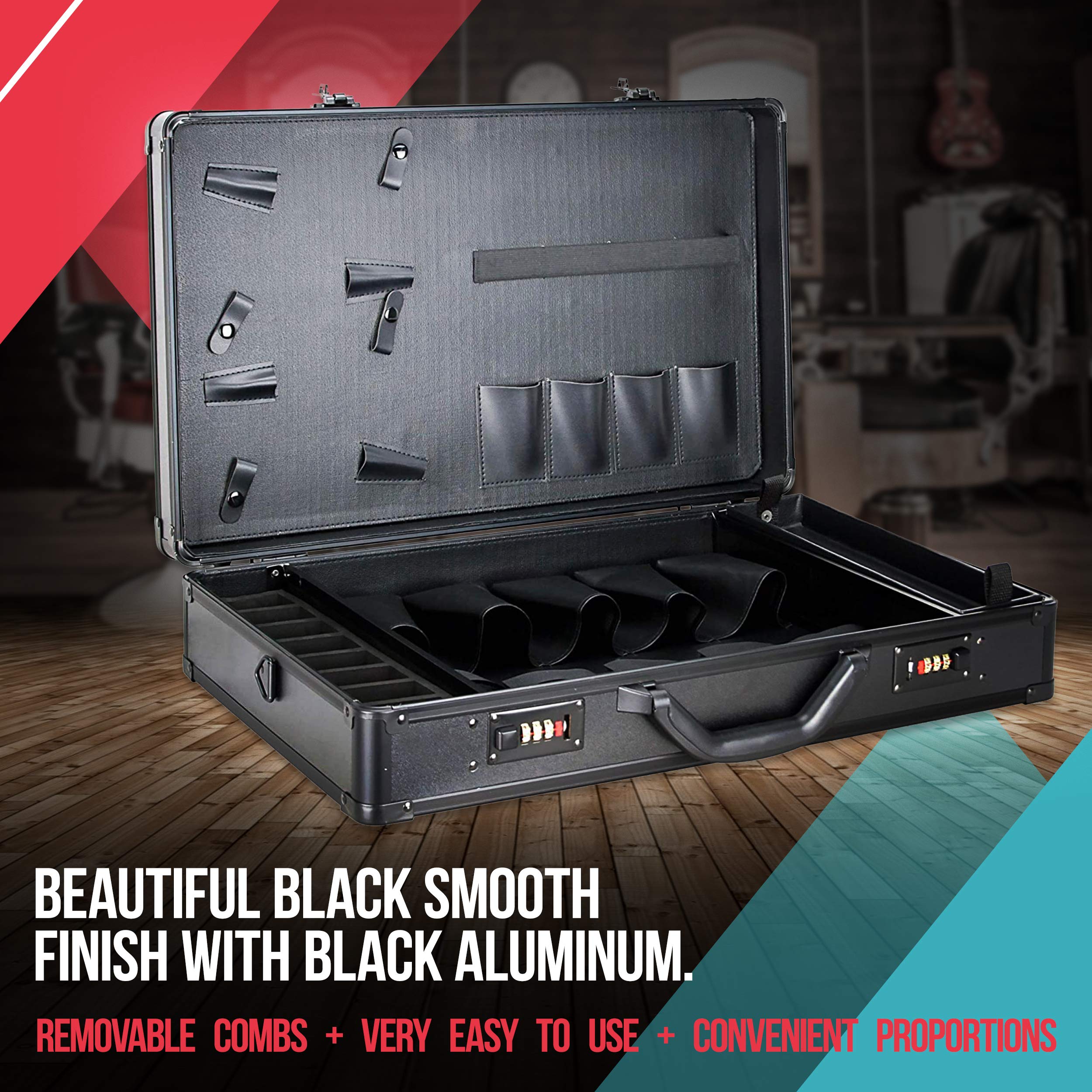 VER Beauty Professional Barber Case - Portable Travel Stylist Tool Organizer with NumLock System | Black Matte Storage Box for Clippers, Trimmers, Shears, Scissors & Styling Tools | Perfect for Salon Professionals & Mobile Barbers