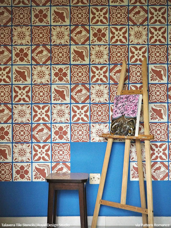 Authentic Talavera Tiles - Hand-Painted Mexican Wall & Furniture Stencils for Home Decor, Kitchen Backsplash, and Bathroom Renovation