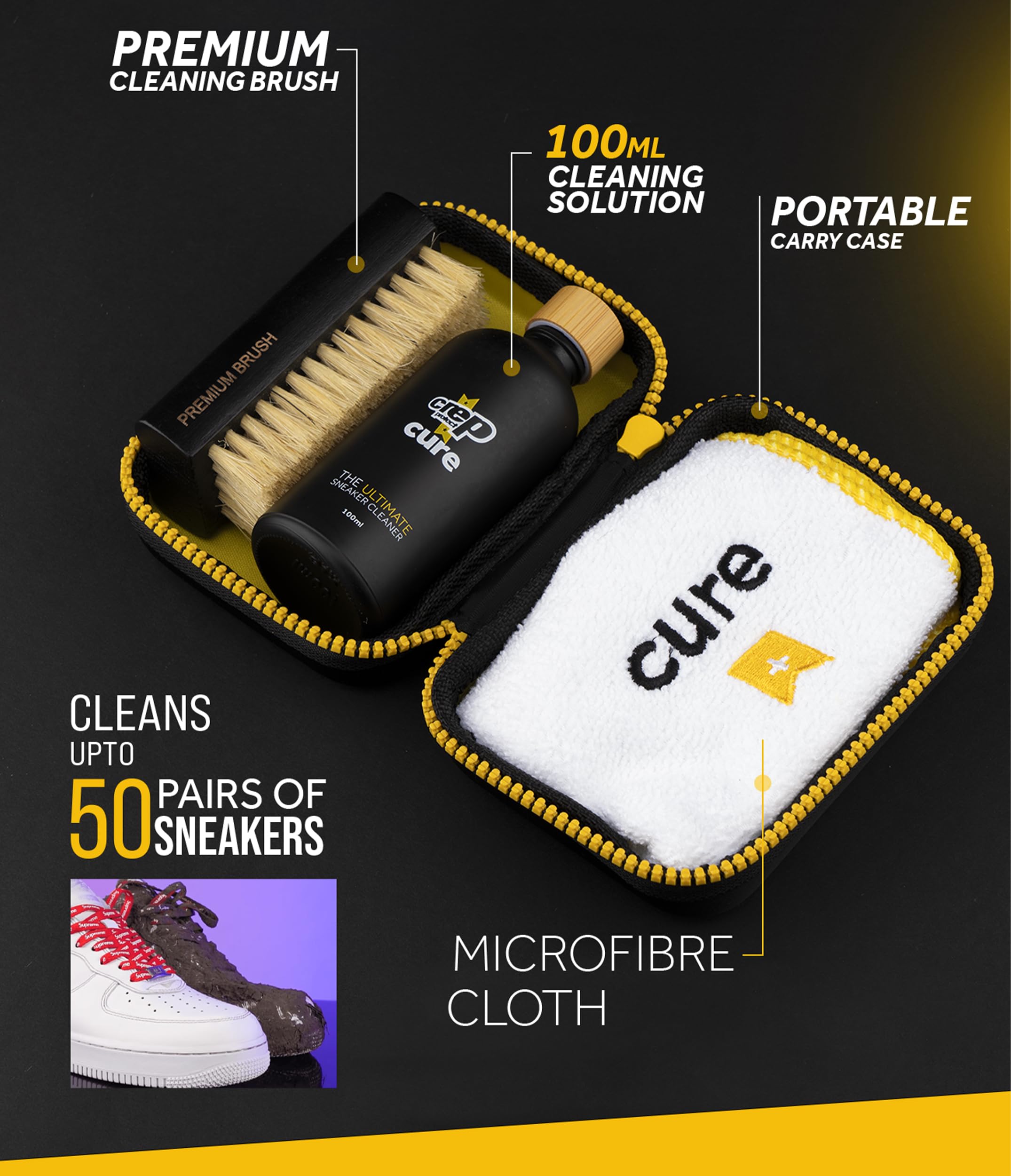 Crep Protect Shoe Cleaner Kit - Premium Sneaker Cleaning Solution with Brush & Microfiber Cloth for Leather, Suede, Nubuck & Canvas Shoes | Perfect for Daily Cleaning, Shoe Care & Sneaker Restoration