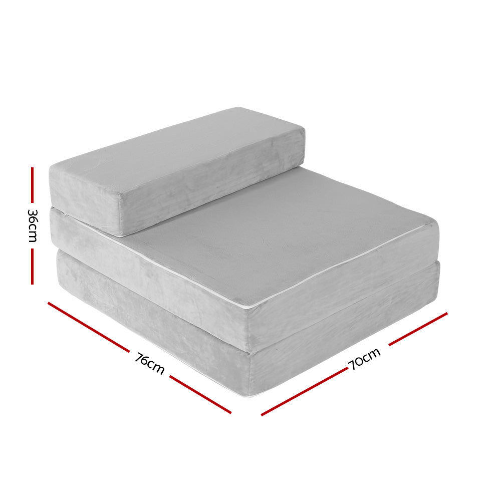 Portable Folding Foam Mattress Sofa Bed - Velvet Light Grey Lounge Chair for Camping, Guest Room & Small Spaces | Comfortable Convertible Sleeper for Adults