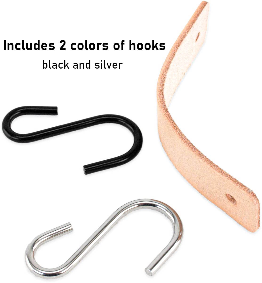 Brute Strength Multifunctional Leather S-Hooks - 4 Pack Natural Black S-Shaped Hooks for Coats, Kitchen & Home Organization - Durable Leather Hanging Hooks for Wall, Door, Closet & Pantry Storage