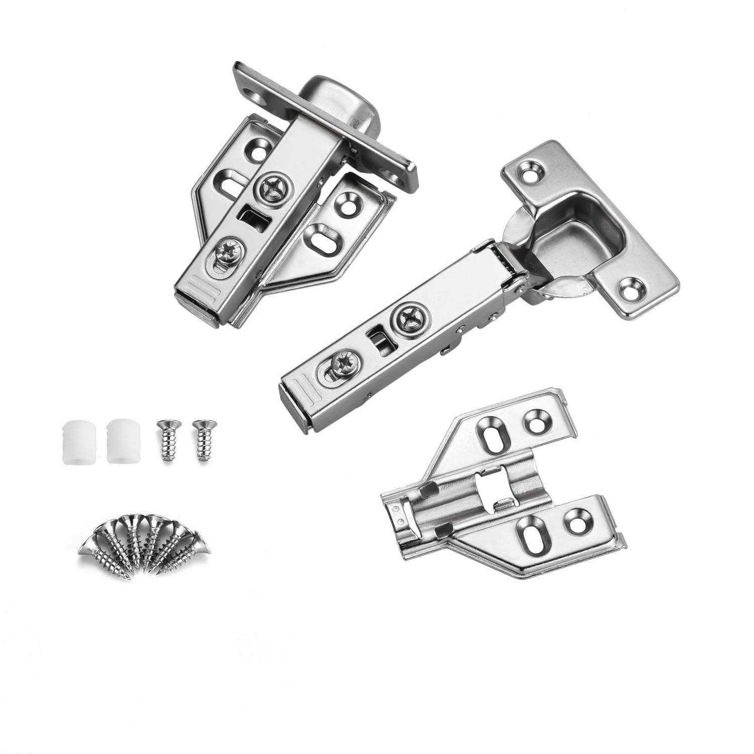 2-Pack 110 Degree Frameless Cabinet Door Concealed Hinges - Full Overlay, 35mm Cup Nickel Plated Door Hinges for Kitchen Cabinets, Wardrobes & Furniture Installation