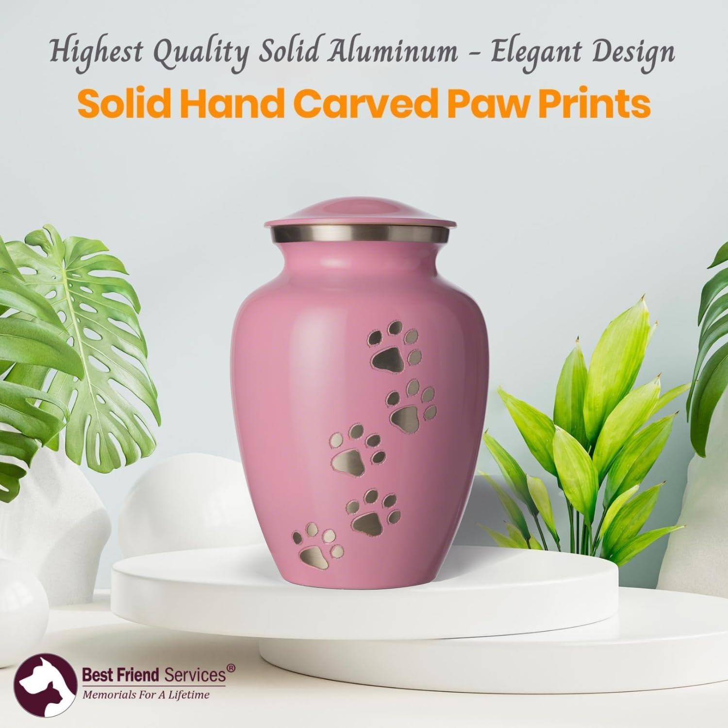 Hand Carved Brass Pet Urn for Dogs and Cats Ashes - Ottillie Paws Legacy Memorial Keepsake Urn, Small Ardent Pink with Vertical Pewter Paws, Perfect for Home Display or Memorial Ceremony