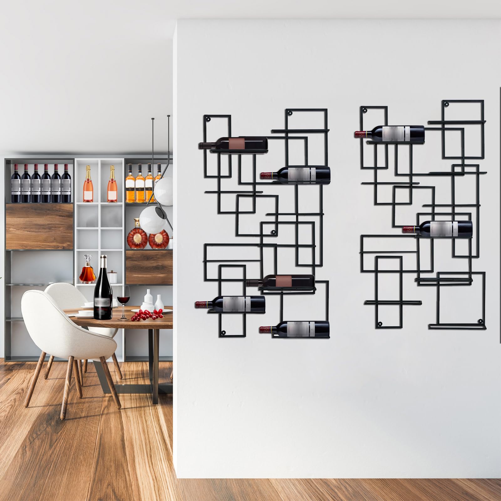 Industrial Wall Mounted Wine Rack for 10 Bottles - Black Metal Kitchen Bar Decor Shelf (43.3x23.6x3.9in) - Space Saving Wine Storage Solution for Home, Restaurant & Bar Decor - Easy Access Hanging Wine Bottle Holder (1pc, Gold)