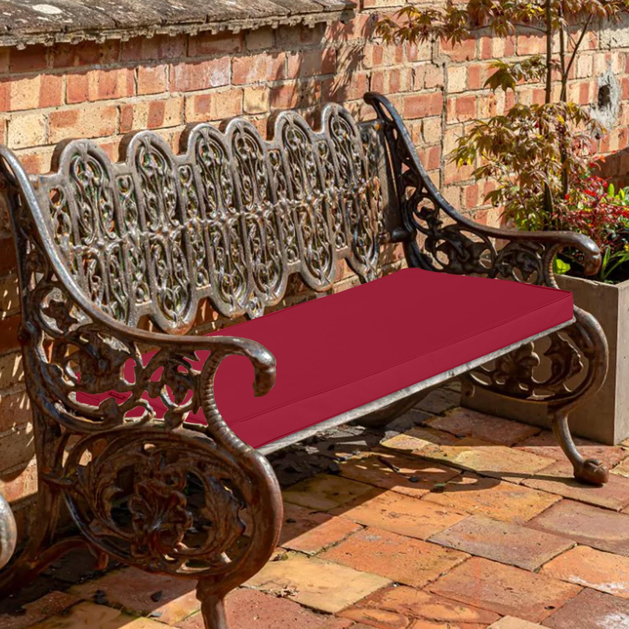 45 x 18 Inch Waterproof Outdoor Bench Cushions - Thick Patio Swing Cushion with Ties, Durable 5-Year Color Fastness (Burgundy) - Perfect for Porch, Garden & Backyard Furniture