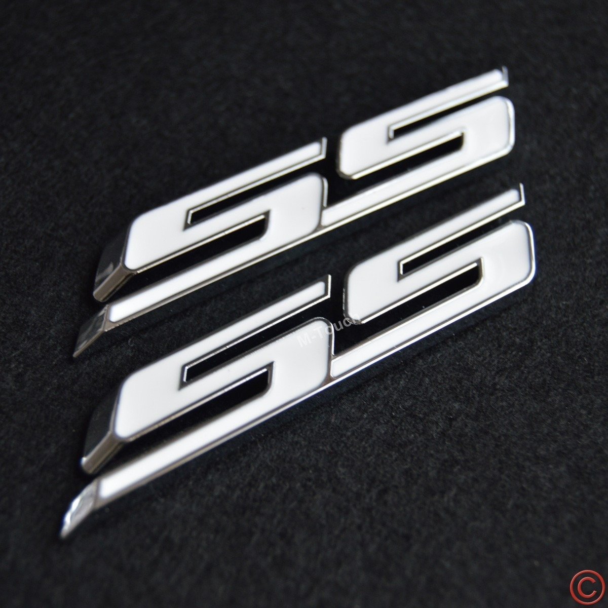 Small SS Logo Grill Side Trunk Lid Emblem Badge Decal with Pre-Adhesive for Chevy Camaro Impala Corvette Trailblazer - Sporty Exterior Upgrade for Car Enthusiasts & Show Vehicles