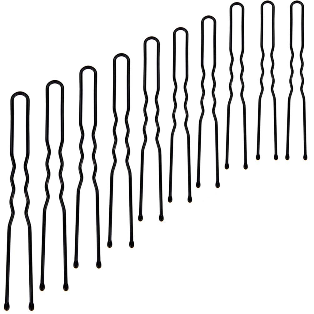 HRBS 12cm Long U-Shaped Bobby Pins for Women - 50pcs Black Hair Clips for Bun, Updo & Styling - Secure Hold Hair Accessories for Daily Use, Weddings & Professional Hairstyling