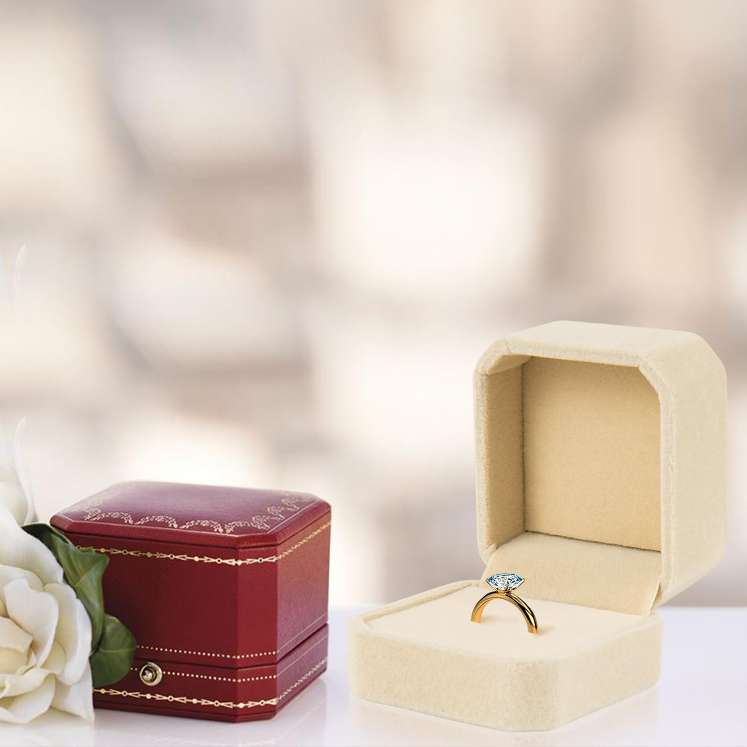 Lamoutor 2-Piece Velvet Ring and Earring Jewelry Gift Box Set - Elegant Beige Storage Case for Engagement Rings, Wedding Bands & Fine Jewelry - Perfect for Proposals, Anniversaries & Special Occasions