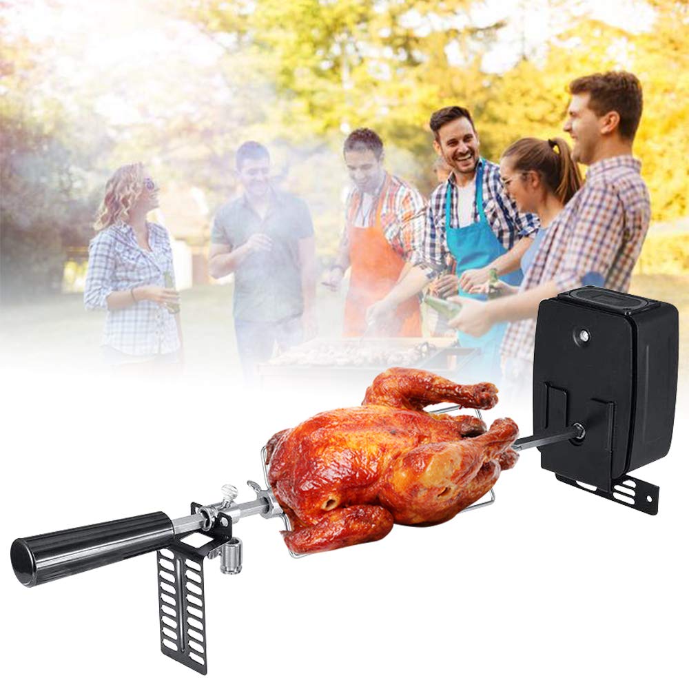 Heavy Duty Stainless Steel Rotisserie Kit with Electric Motor - Complete BBQ Spit Rod & Meat Forks Set for Grilling, Perfect for Outdoor Barbecues, Camping Trips, Picnics and Backyard Parties