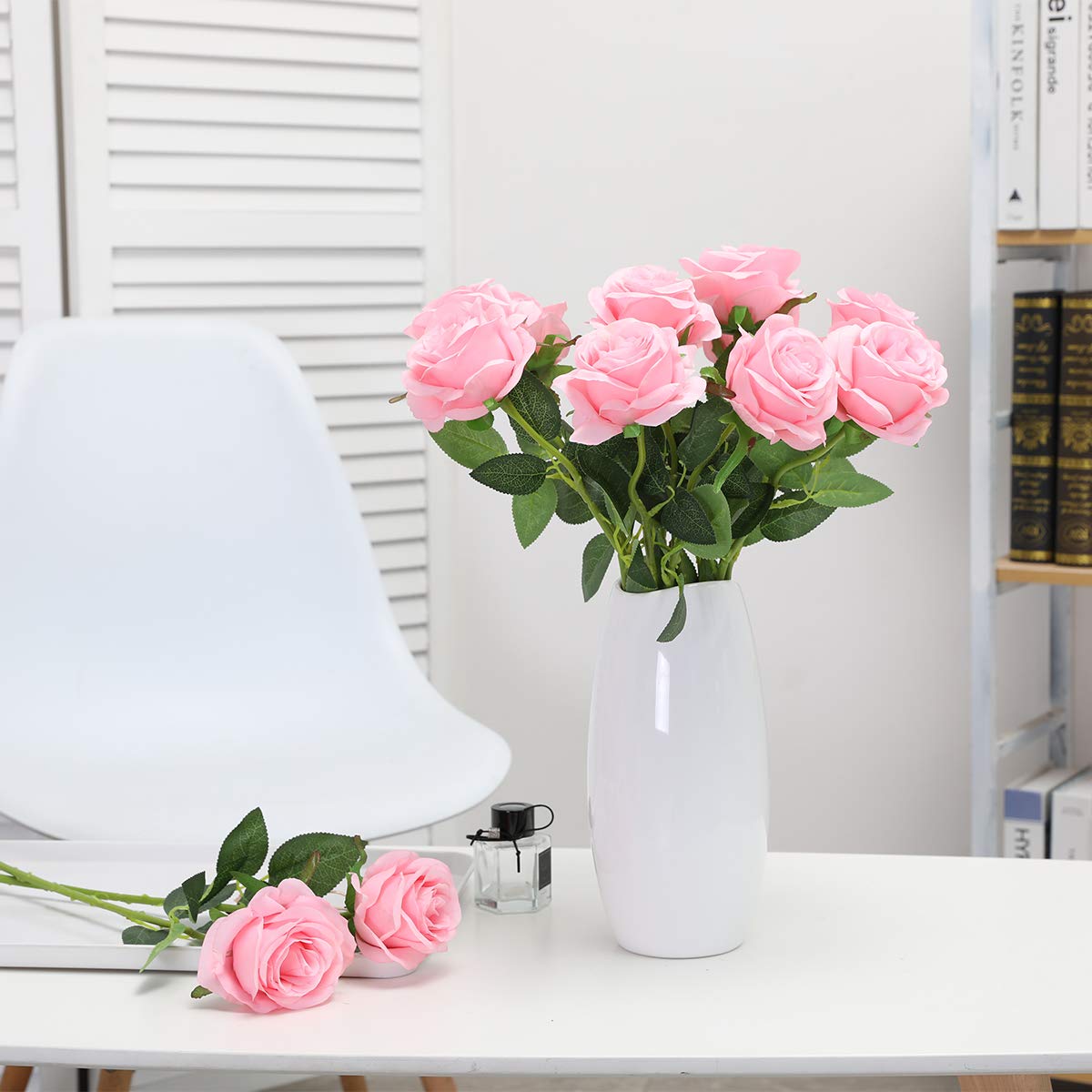 Lifelike Artificial Silk Rose Bouquet - 10pcs Pink Fake Roses for Wedding Decor, Home Party, Event Centerpieces & Romantic Gifts - Perfect for Valentine's Day, Anniversary, Bridal Shower and Table Decorations