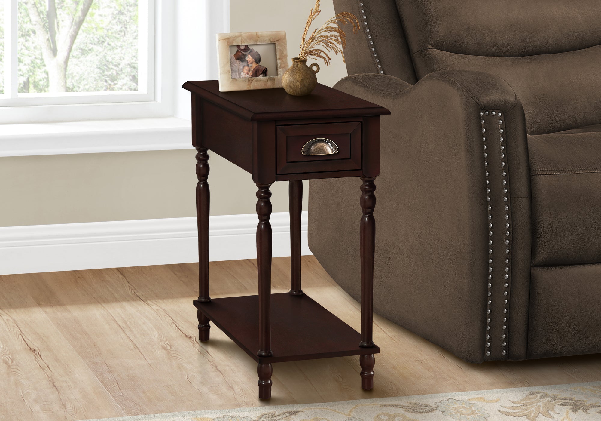 Cherry Brown Wooden Accent Table - Modern Side Table for Living Room, Bedroom & Office - Perfect for Coffee, Books & Decor